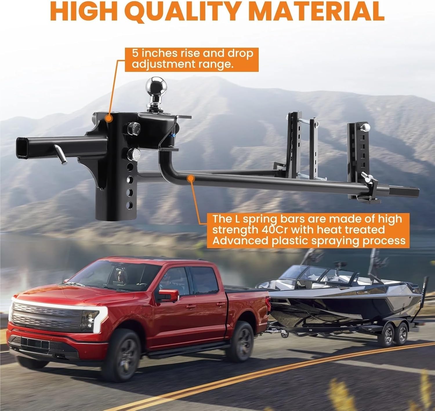 1 1000/1500 Lbs Distribution Hitch Load Leveling 2.5 Inch Drop, 6.5 in Heavy Duty Weight Distributing Hitch