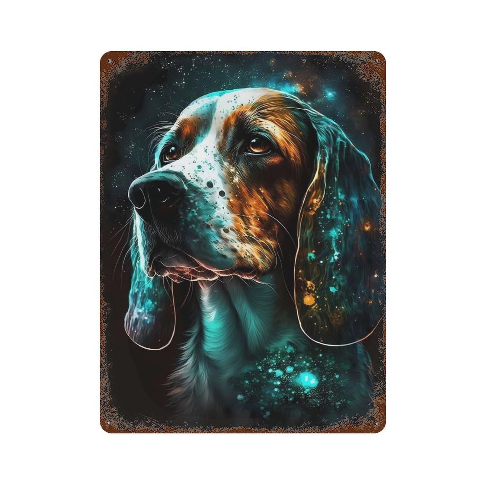 Aged Metal Wall Plaque with Beagle Dog Magic Design 15.7"x11.8", for Garage, Bar And Workshop Decor, Rustic Home Decor