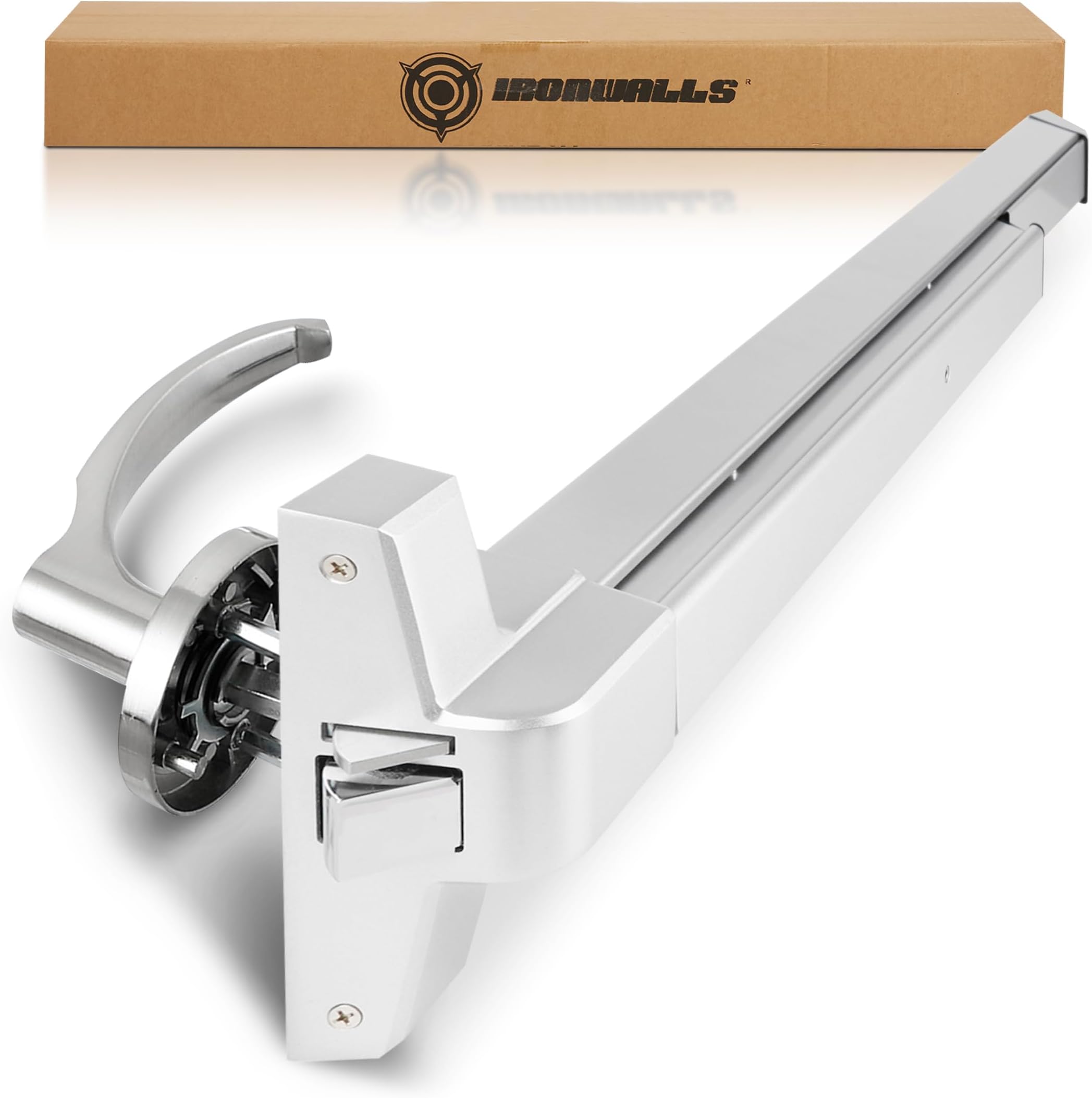 IRONWALLS Panic Bars for Exit Doors 32 Inch, Silver Commercial Push Bar Panic Exit Device Stainless Steel with Exterior Door Lever Handle, Emergency Exit Panic Door Hardware for 32”-47” Doors