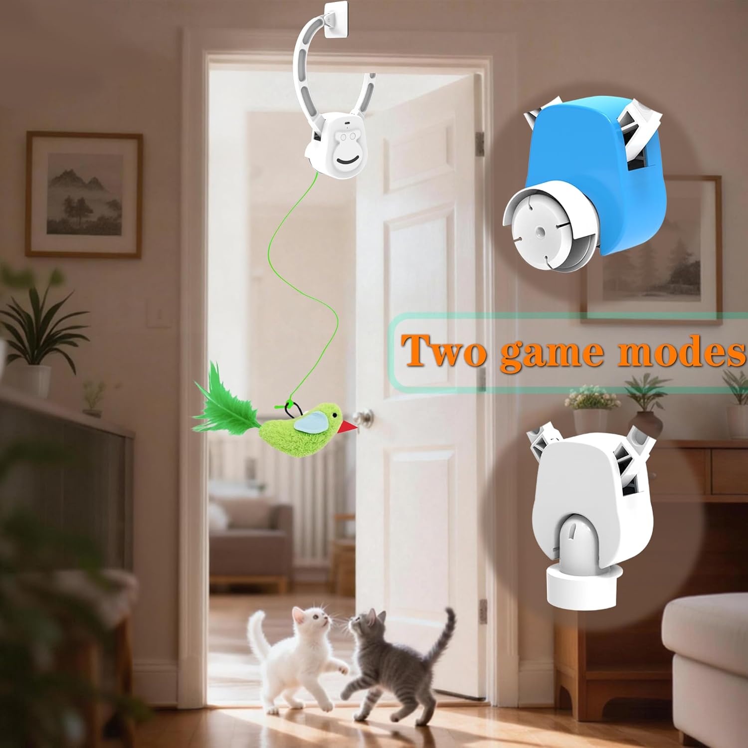 interactive cat toys for indoor cats, smart interactive hanging cat toy for door frame, usb rechargeable, automatic electric flying bird cat toy gifts for bored indoor adult & kitten cats(white)