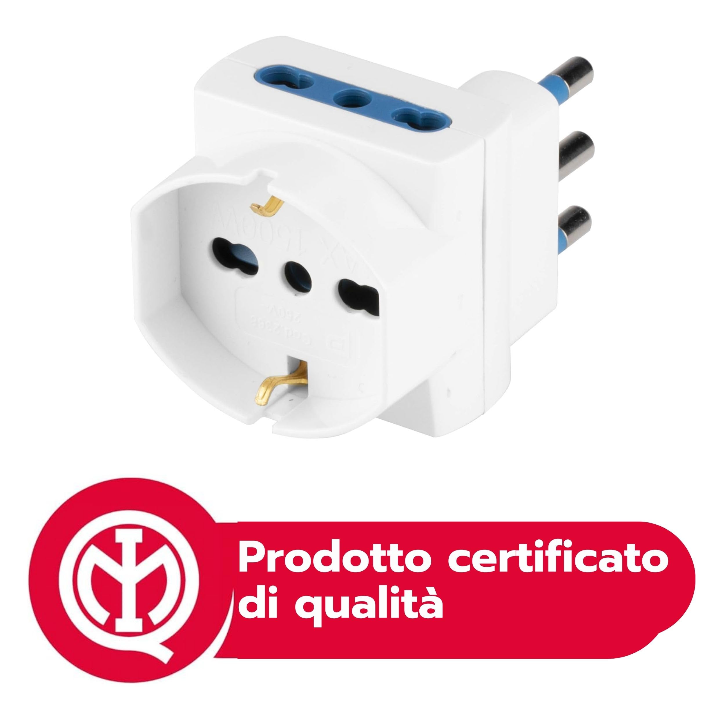 POLY POOL PP2384 Adattatore Da Parete Con 2 Prese USB (A+C) – Doppia Presa 10/16A + Schuko, Compatto