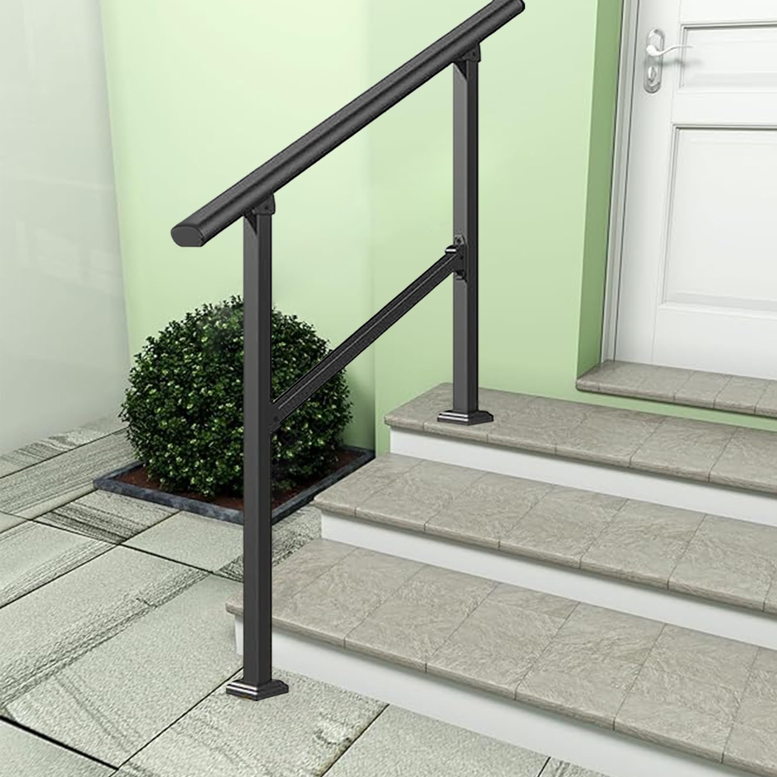 Jksyff A Floor Mounted Handrail For Outdoor Step, Djustable Hand Support Railing Galvanized Steel Stairs Handrails, Corridor Ttic Steps Fence Posts(,120Cm/47Inch)