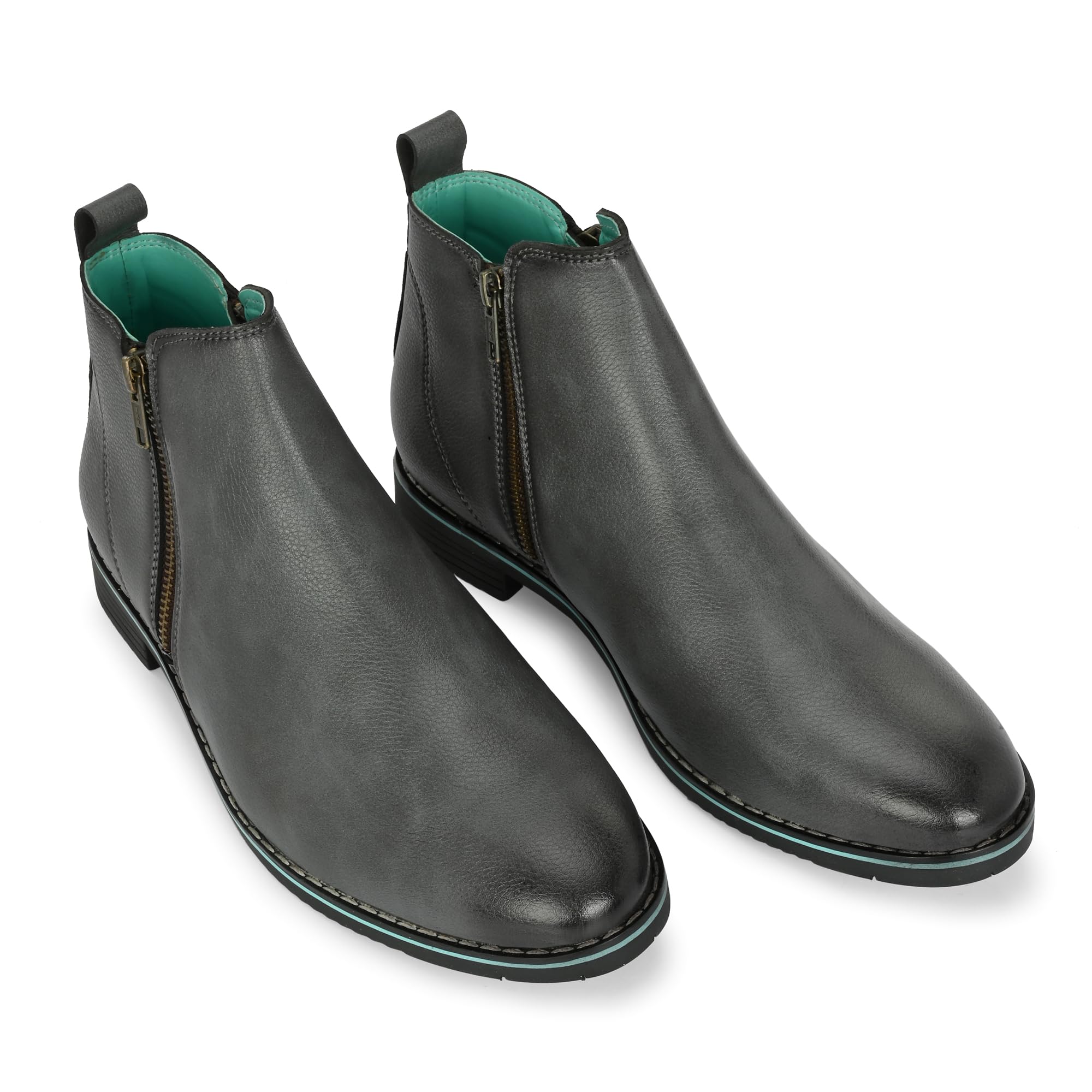 NOAKHANDCRAFTED GREY FINE MILD GRAIN VEGAN LEATHER BOOT WITH BOTH SIDE ZIP