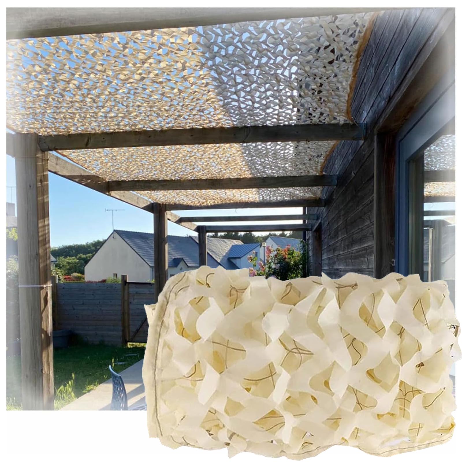 Rete Mimetica Beige, 4x8m Camouflage Tela Netto di Oxford, Rete Ombreggiante per Esterni, Adatto per decorazioni di feste, fotografia, caccia, campeggio, protezione solare