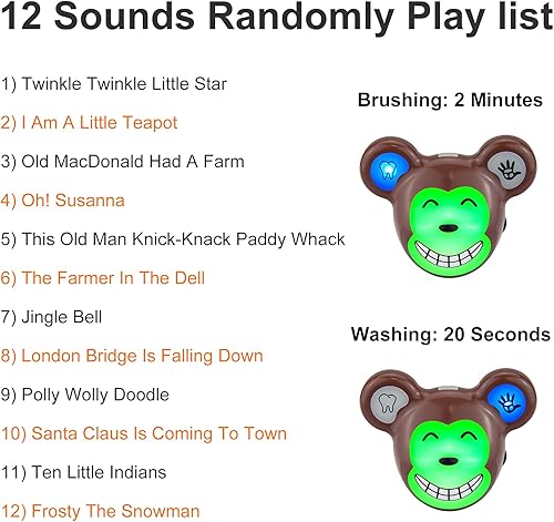 Miniatura 2 de HONGUT Temporizador musical para niños, batería recargable, temporizador de cepillo de dientes de 2 minutos y temporizador de lavado de mano de 20