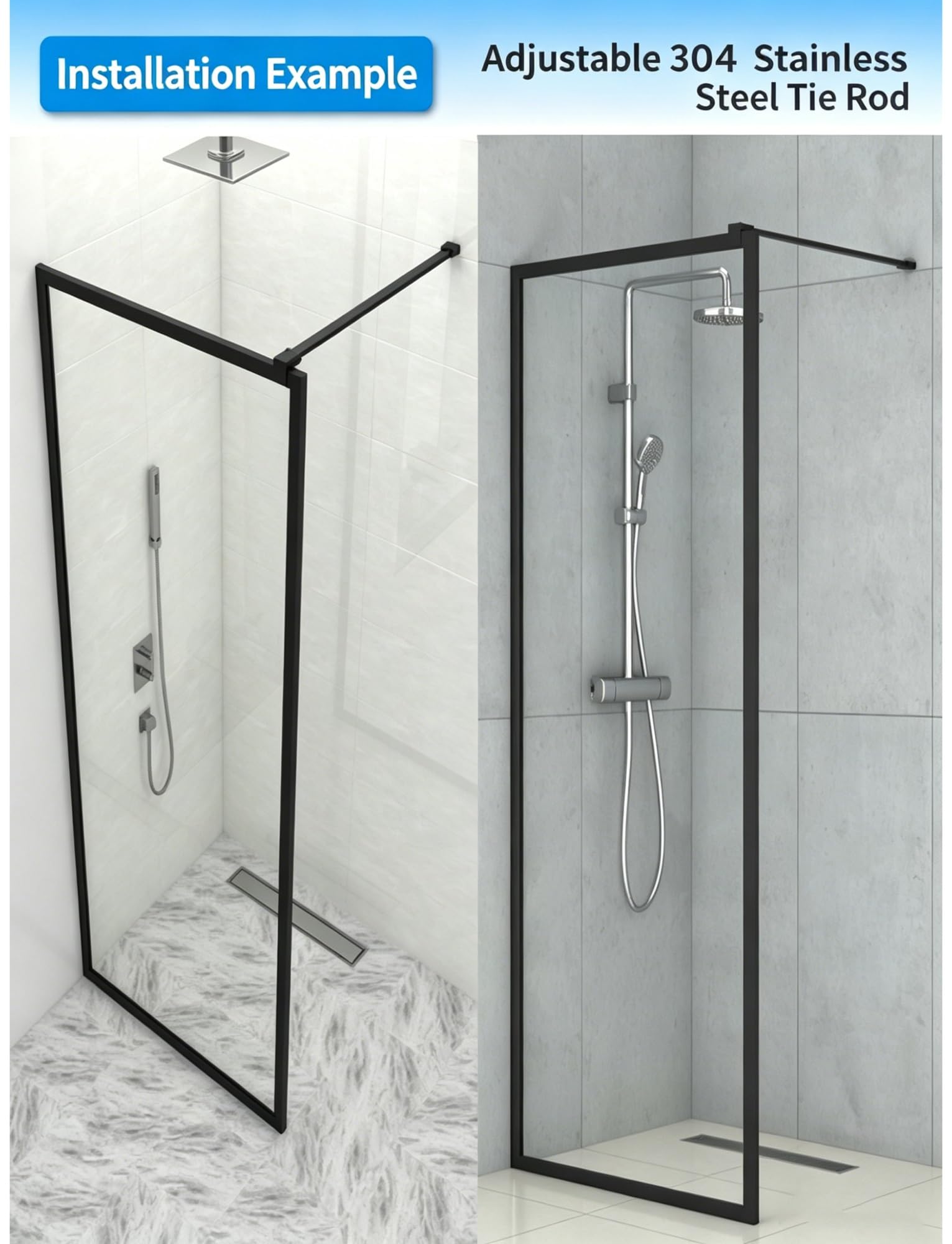 Barra de soporte ajustable para cristal de ducha, barra estabilizadora de puerta sin marco de acero inoxidable de 27 a 79 pulgadas para soporte de panel de baño