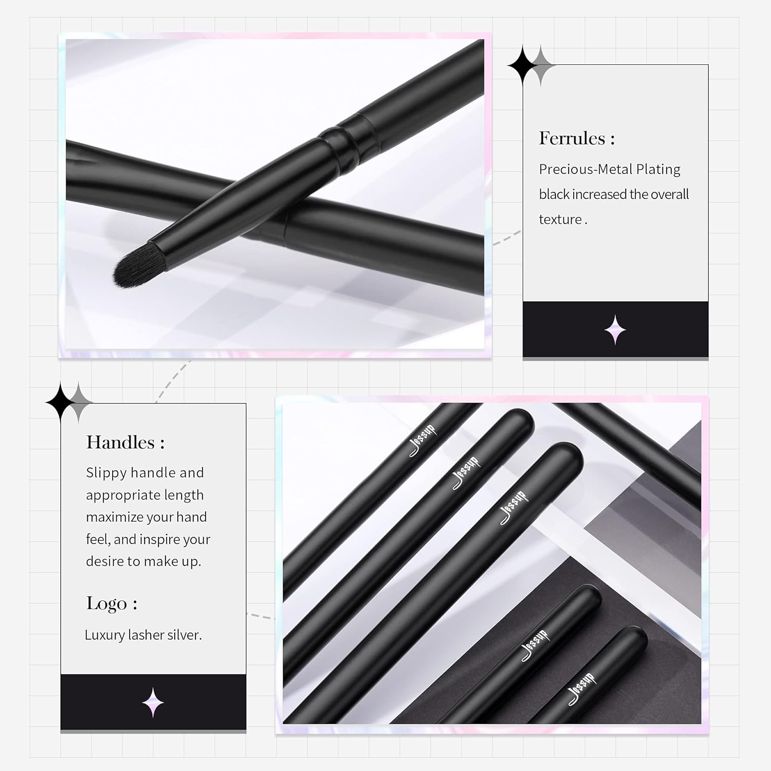 Jessup 10Pcs Black Brushes Set T323 With Eye Brushes Set T322