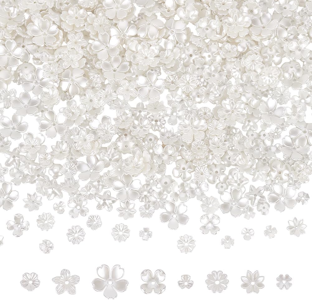 640Pcs Flower Bead Cap 8 Style White Flower Bead End Cap Imitation Pearl Beads ABS Plastic Floral Spacer for Jewelry Making DIY Craft Bracelet Earring Necklace Accessory Supplier