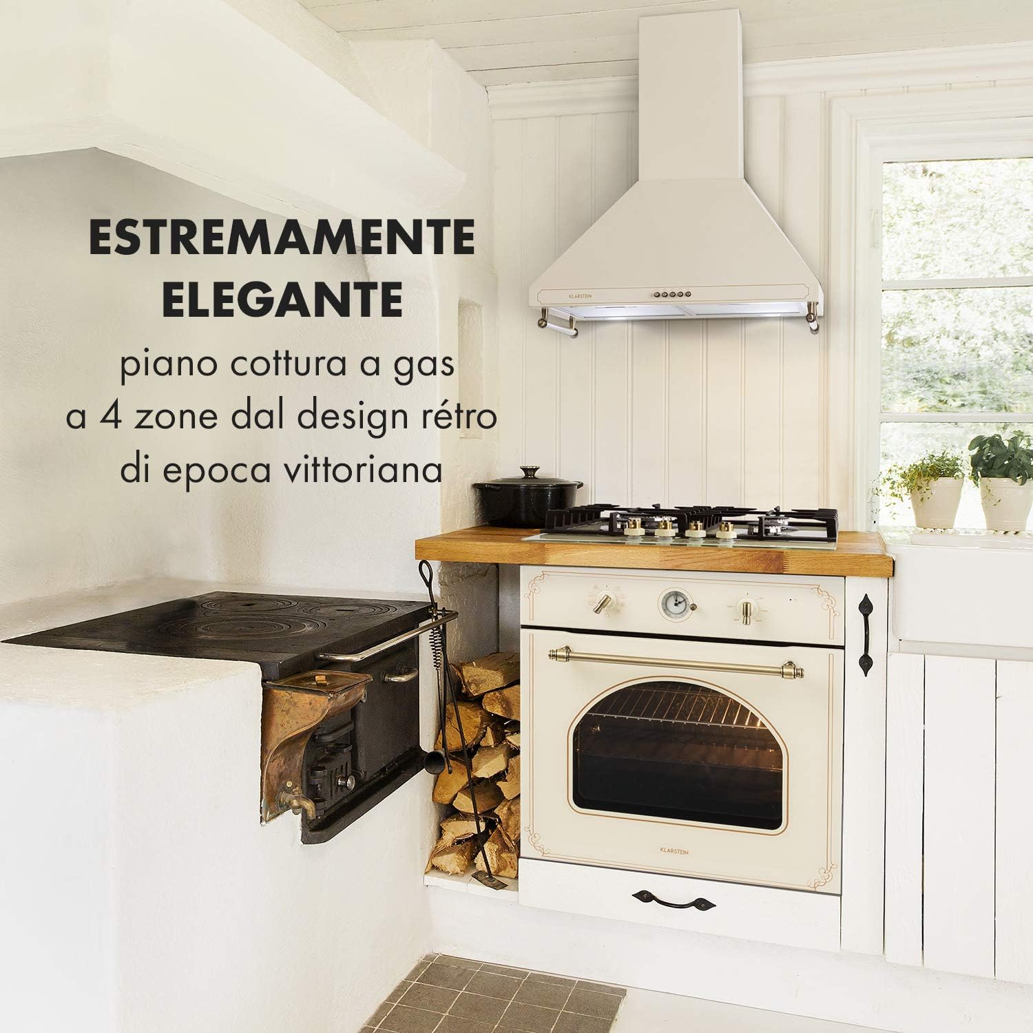 KLARSTEIN Victoria - Piano Cottura a Gas, 4 fuochi, 60 cm, da Incasso, Bruciatori Sabaf, Gas Metano/Propano, Valvole di Sicurezza, Spegnimento Automatico, Supporto Pentole in Ghisa, Avorio KLARSTEIN Victoria - Piano Cottura a Gas, 4 fuochi, 60 cm, da Incasso, Bruciatori Sabaf, Gas Metano/Propano, Valvole di Sicurezza, Spegnimento Automatico, Supporto Pentole in Ghisa, Avorio