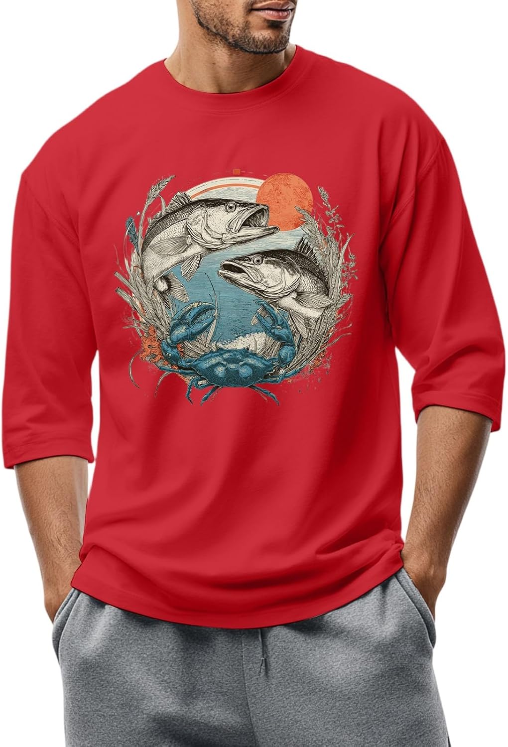 WENKOMG1 Men's Novelty Graphic Print Tee Shirt 3/4 Sleeve Casual Athletic Workout T-Shirt, S-3XL