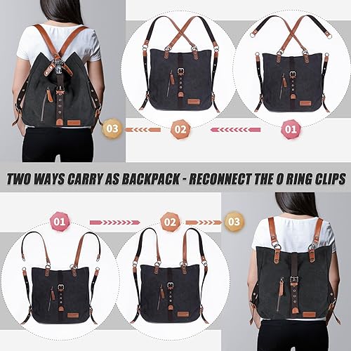 Miniatura 7 de SHANGRI-LA - Bolso de mano para mujer estilo informal para escuela mochila convertible Black, Black2022, Blue, Brown2022, Coffee, Dark Brown, Grey,