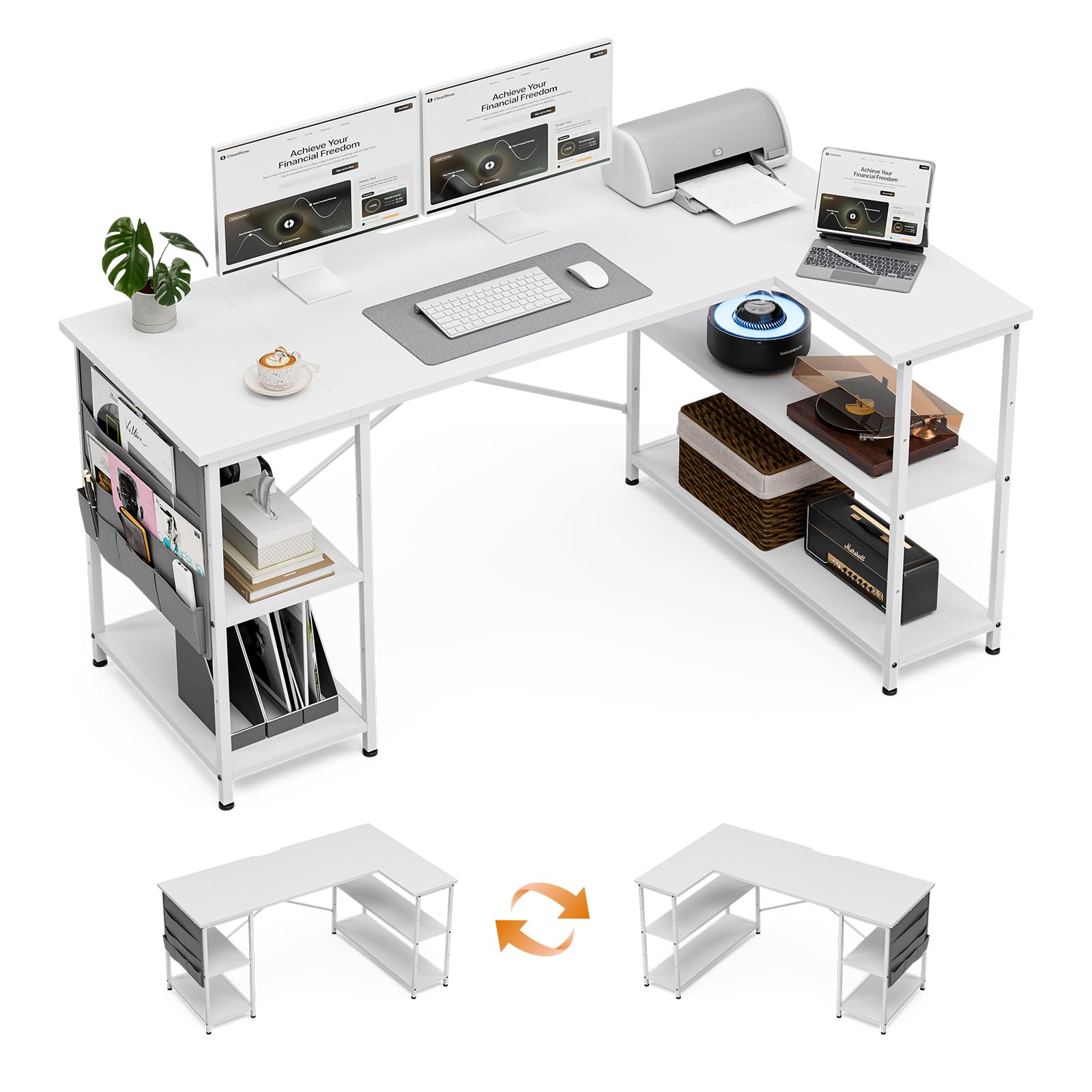 Amazon | FryLR パソコンデスク L字 机 幅150cm パソコンラック