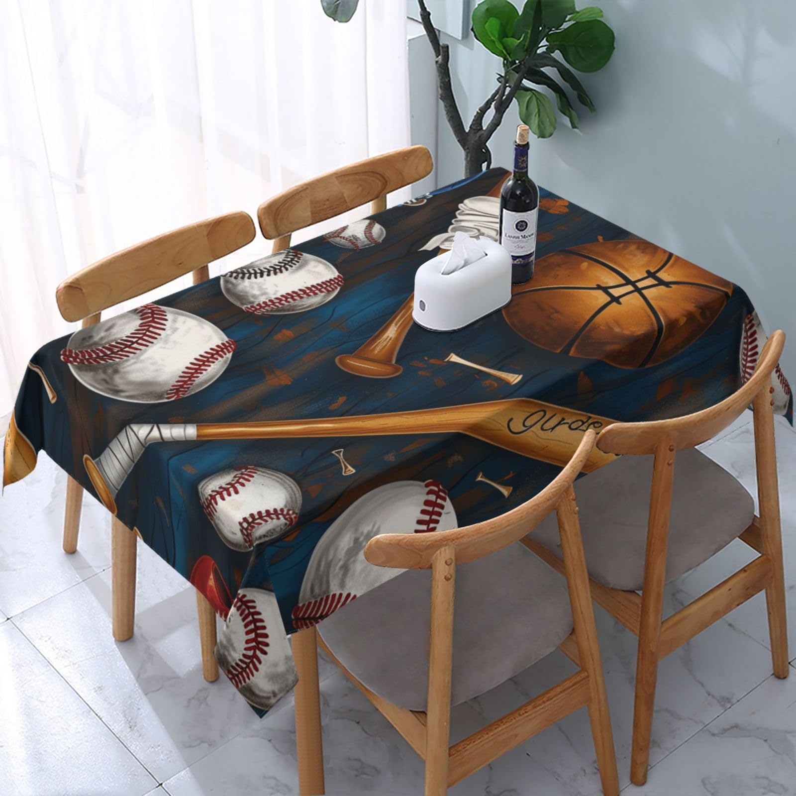 WPKJU Baseball Basketball Football Hockey Printed Tablecloth Water Resistant Table Cover Washable Rectangle Table Cloth for Tables 54x72 in