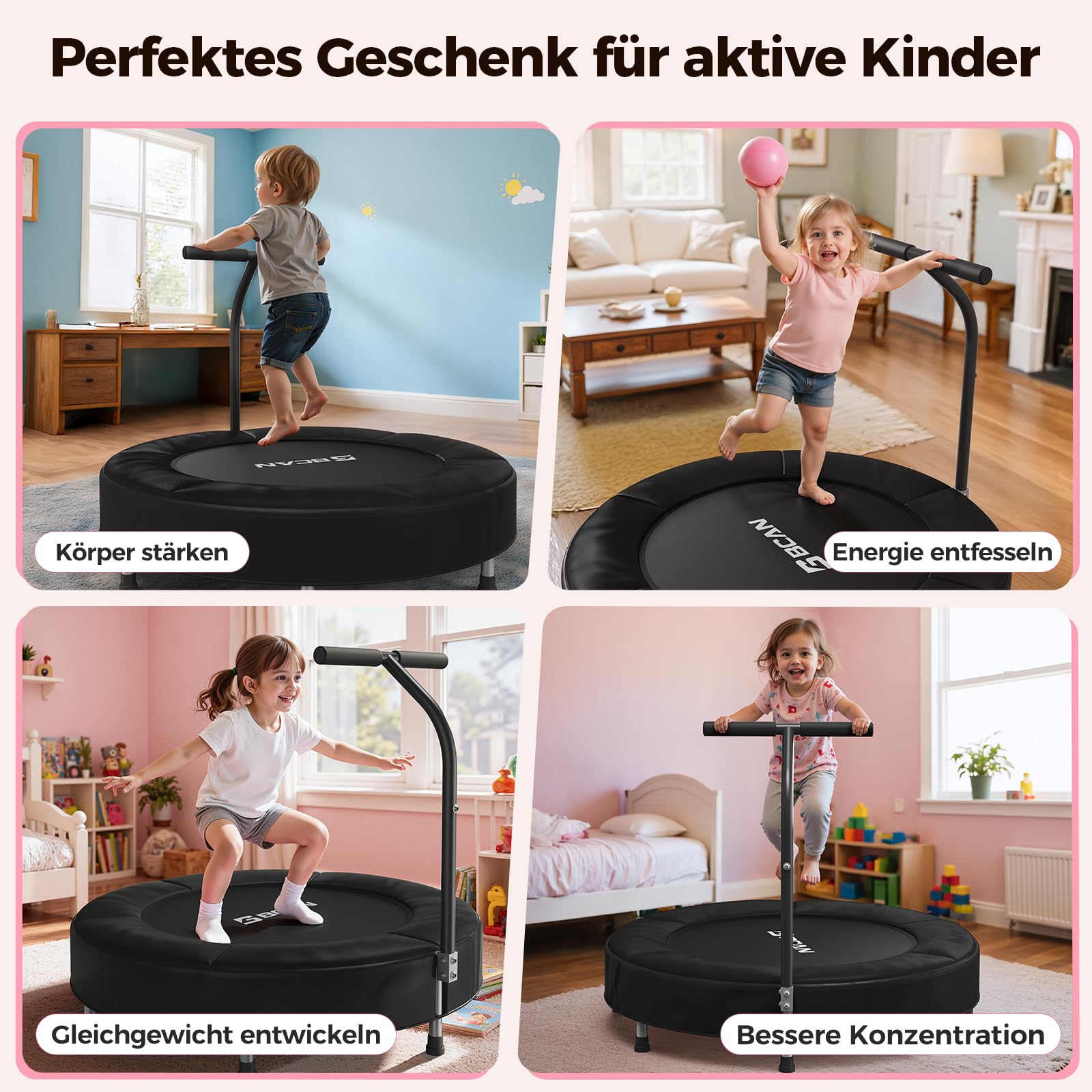 BCAN 91 cm Kleinkind-Trampolin, ASTM-Zertifiziert Schaumstoffgriff und sichere, verdickte Abdeckung, Mini-Trampoline für Kinder im Innenbereich, einfach aufzubauen