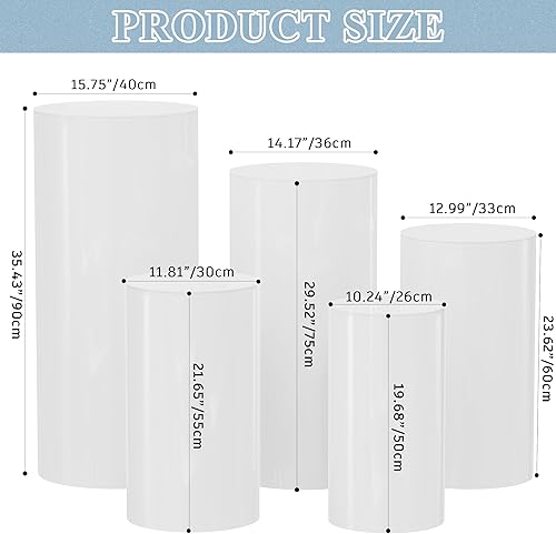 Miniatura 3 de Xiomot Soportes cilíndricos redondos para fiesta, 5 unidades, mesas cilíndricas blancas para fiestas, bodas, pilares, baby shower, mesa de postre,