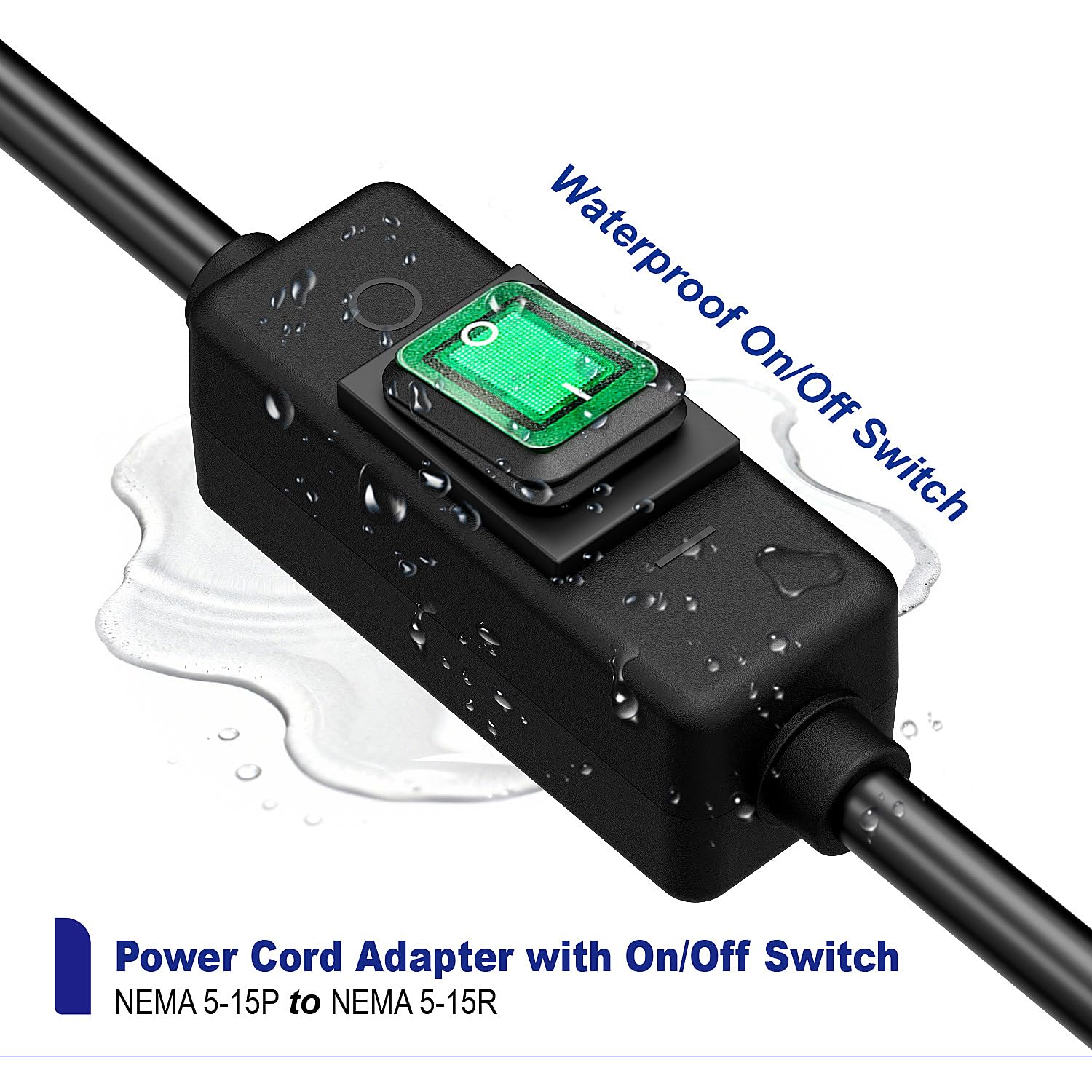 SJTW 14AWG 3C IP57 - Cavo di prolunga impermeabile per esterni, interruttore in linea On/Off, impermeabile, max 20 A, 125 V, lunghezza = 3,5 m