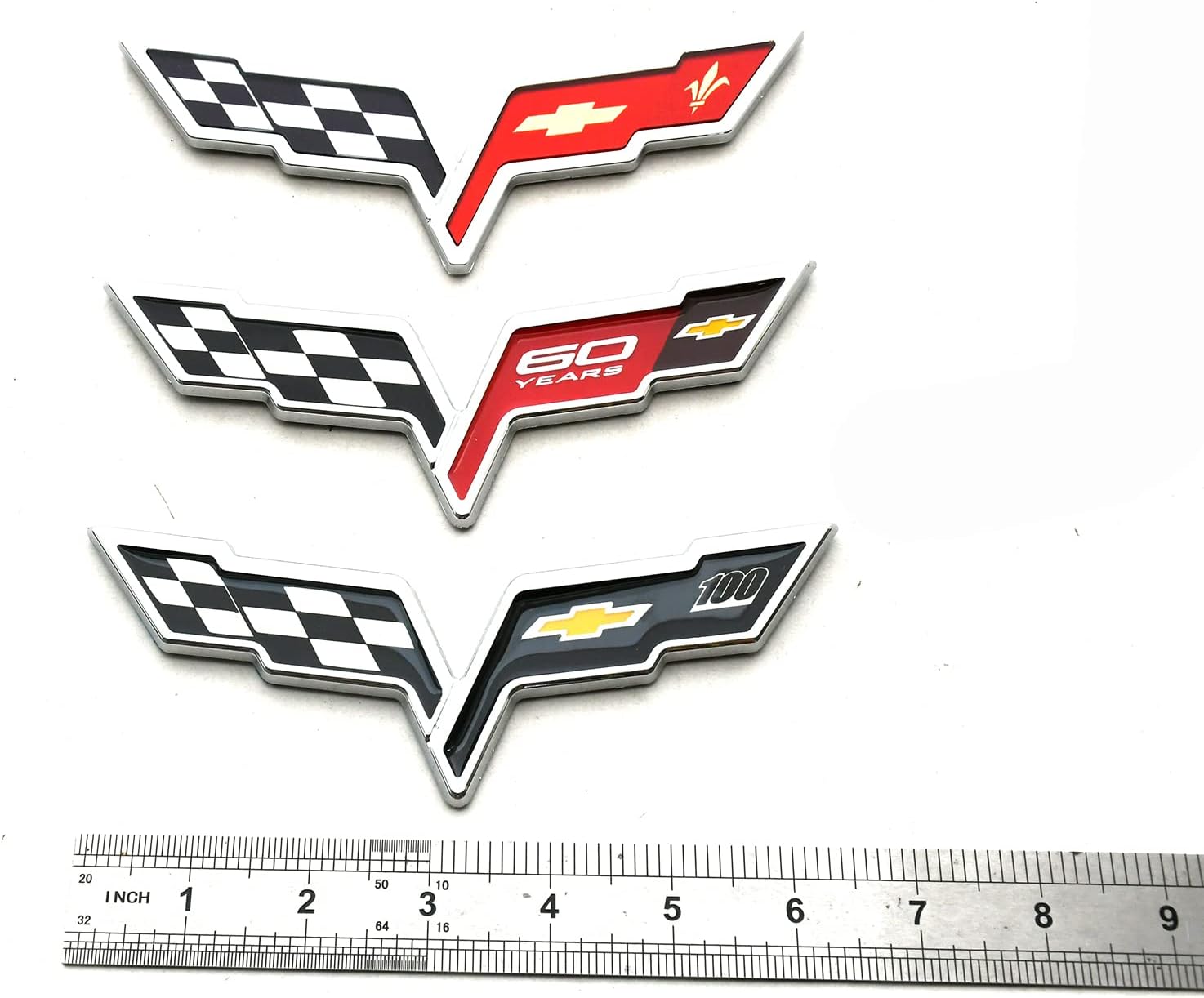 2Pcs Front Hood & Rear Fascia Crossed Flags Emblems Car Badge Replacement for 2005-2013 Corvette C6 (US Flag-Black)