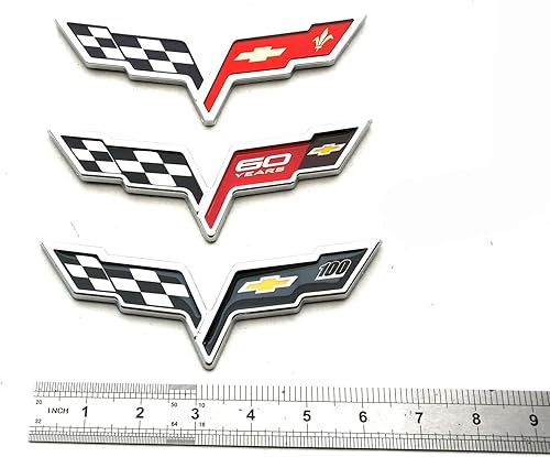 Miniatura 7 de 2 insignias cruzadas para capó delantero y trasero para la fascia trasera, emblemas de repuesto para Corvette C6 2005-2013 (bandera de EE. UU.,