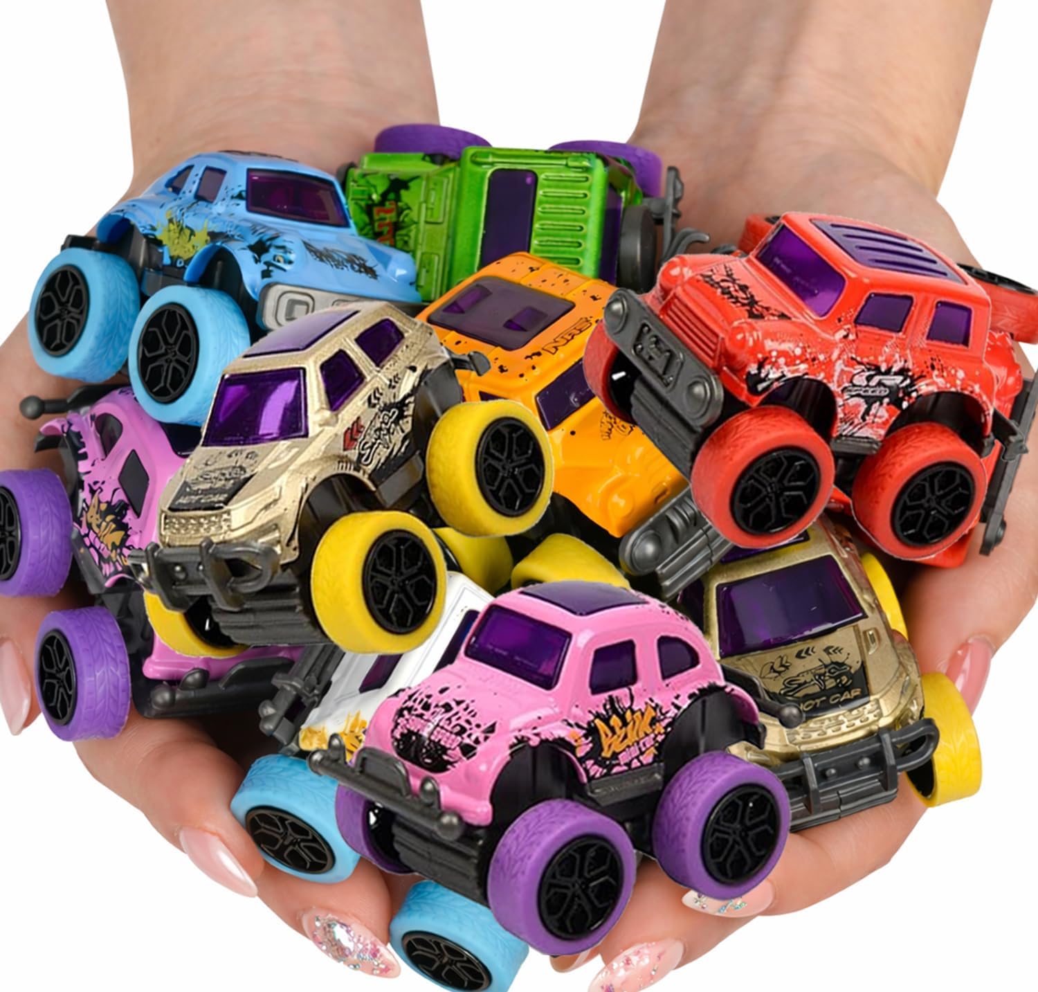 16Pcs Mini Monster Truck Toys,Pull Back Alloy Trucks Party Favors, Die-cast Race Cars for Boys Girls Easter Eggs Fillers Birthday Bulk Gift Stocking Stuffers