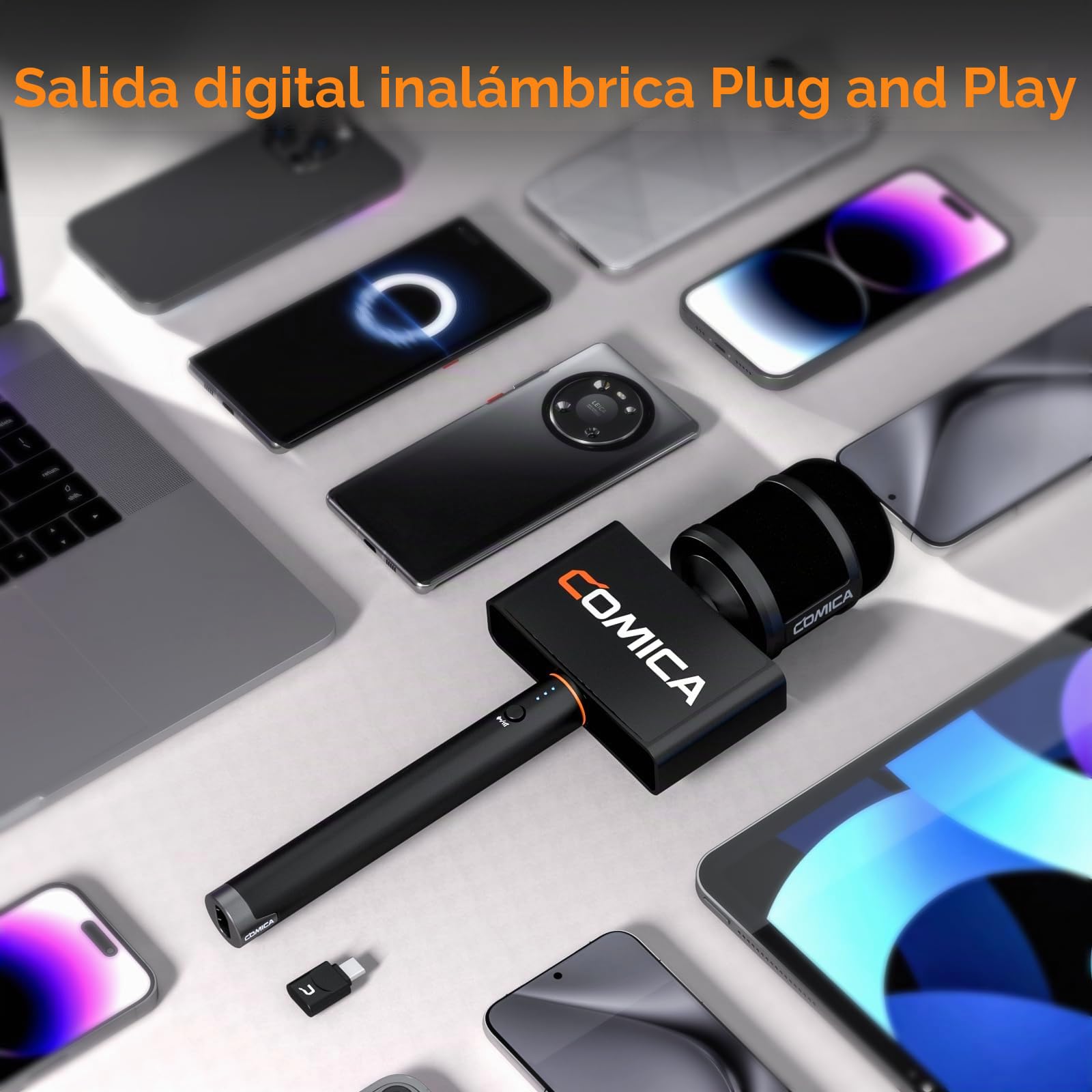 COMICA Revo S - Micrófono de mano inalámbrico para iPhone, micrófono de entrevista USB C, grabación de audio de 48 kHz/24 bits, batería de 15 horas, micrófono de smartphone para creador de contenido
