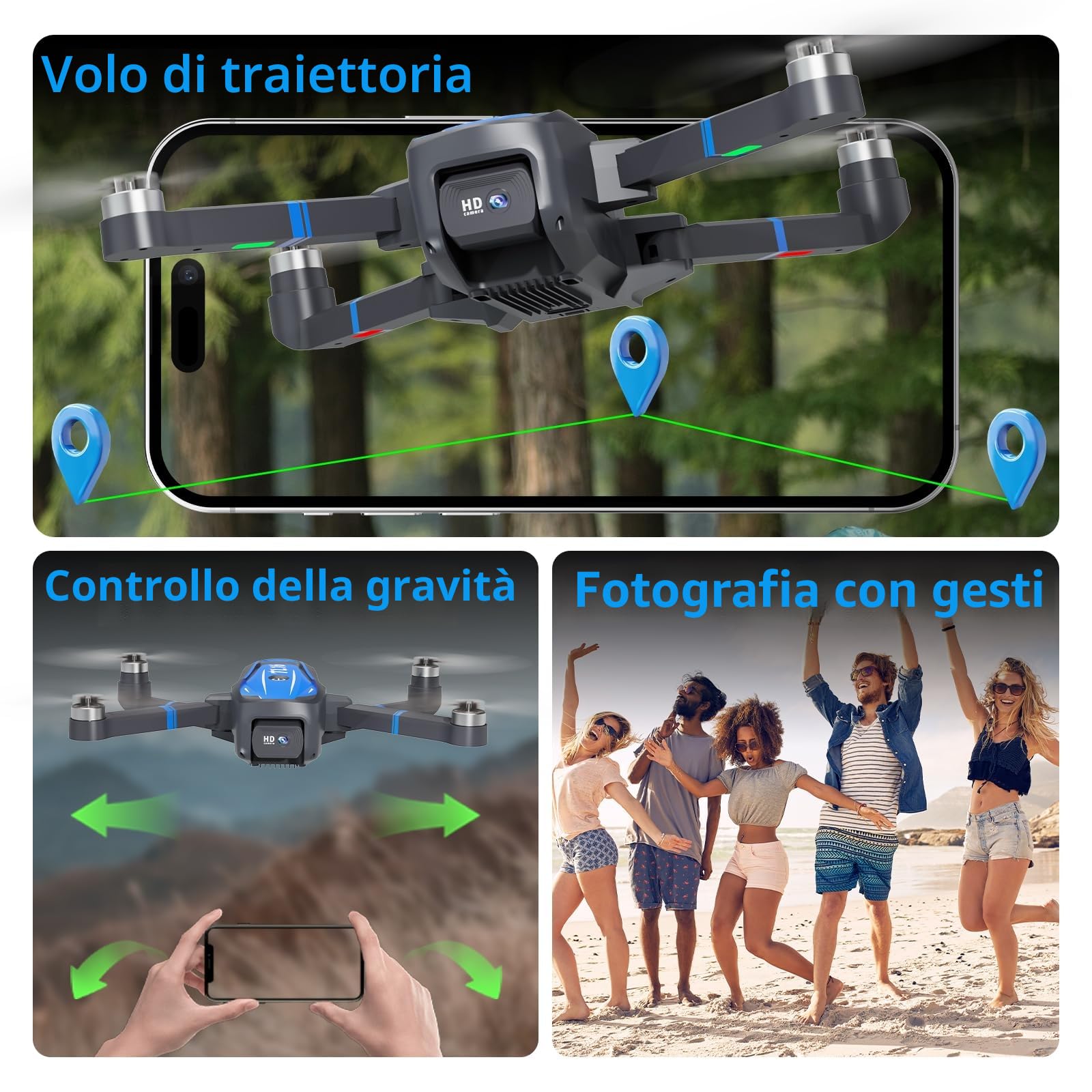 Toladrone TL16 Brushless Motor Droni per Principianti, Mini Drone con Fotocamera 4K RC Pieghevole Quadcopter per Adulti, Modalità Senza Testa 360° Flip Mantenimento Dell'altitudine, Blu