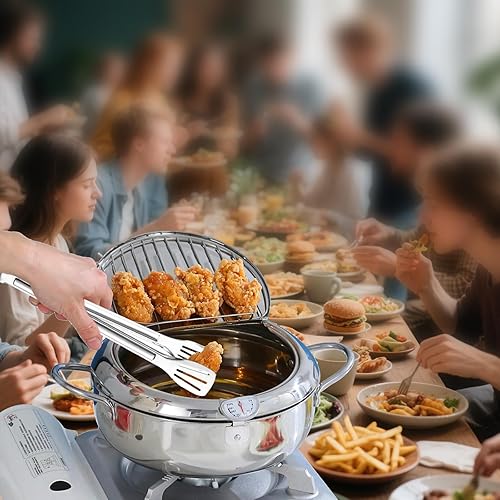 Miniatura 9 de Olla Freidora Profunda (F), olla de acero inoxidable 304 para pollo frito, papas fritas, sartén japonesa para freír tempura con tapa, olla para