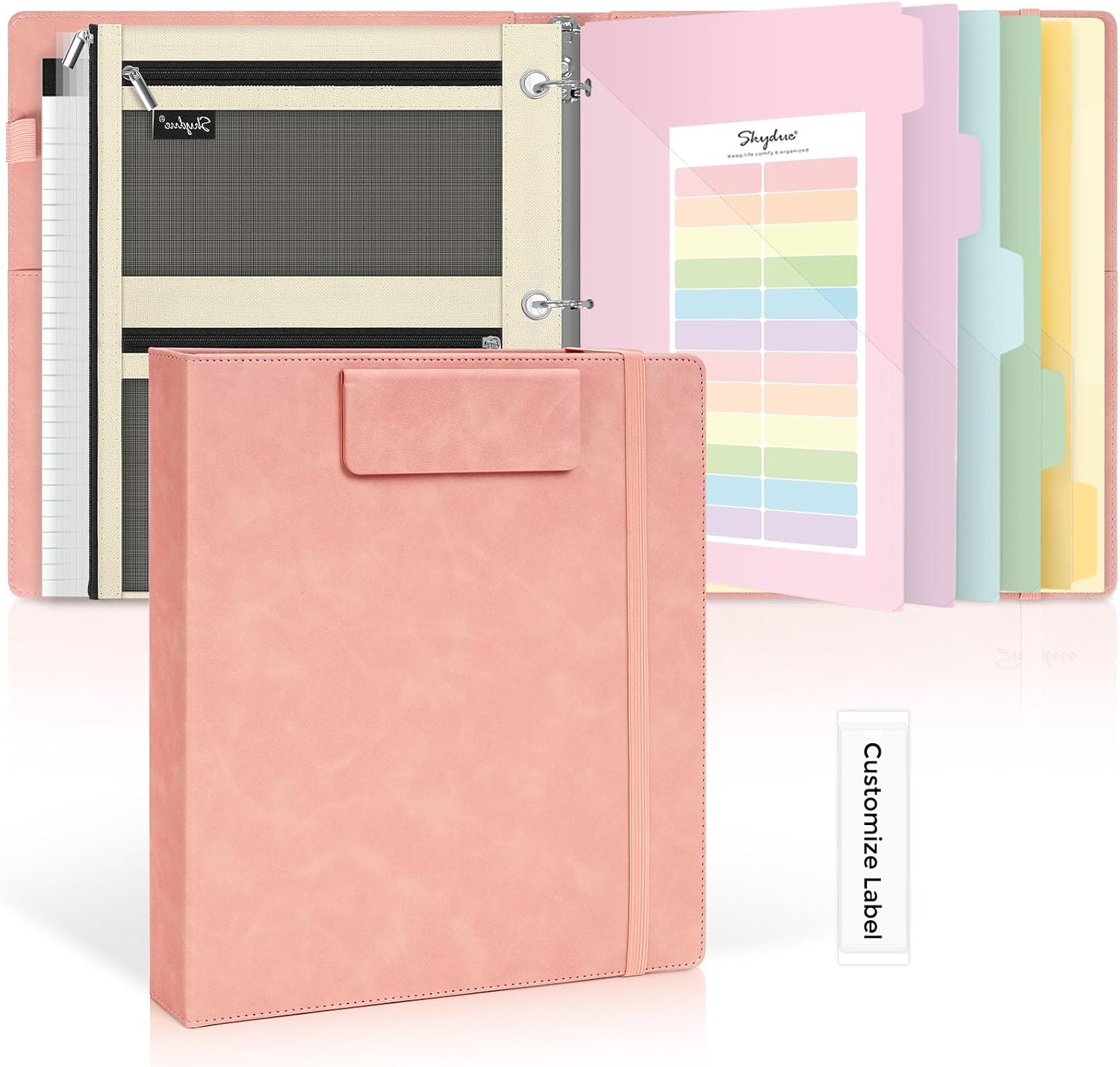 SKYDUE 3 Ring Binder with Magnetic Clipboard, 1 Inch Binder with 5 Dividers