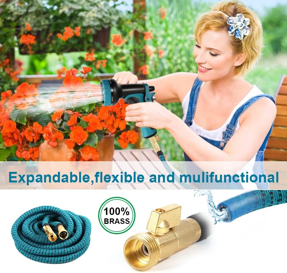 Expandable Garden Hose 100ft-Flexible Water Hose-Lightweight Outdoor Yard Strong Durable 4-Layer Latex Core 3/4 inch Solid Brass Fittings With 9 Way Spray Nozzle, Retractable No Kink Long Hose Pipe : Patio, Lawn & Garden
