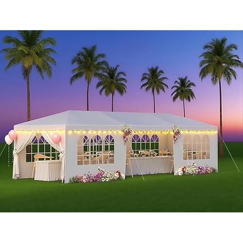 2025 Upgraded 10x30 Party Tent, Heavy Duty Outdoor Tents for Parties, Wedding, Event, Large Canopy Tent with Walls, White Big Party Tents for Backyard, Garden, Waterproof, 8 Sidewalls