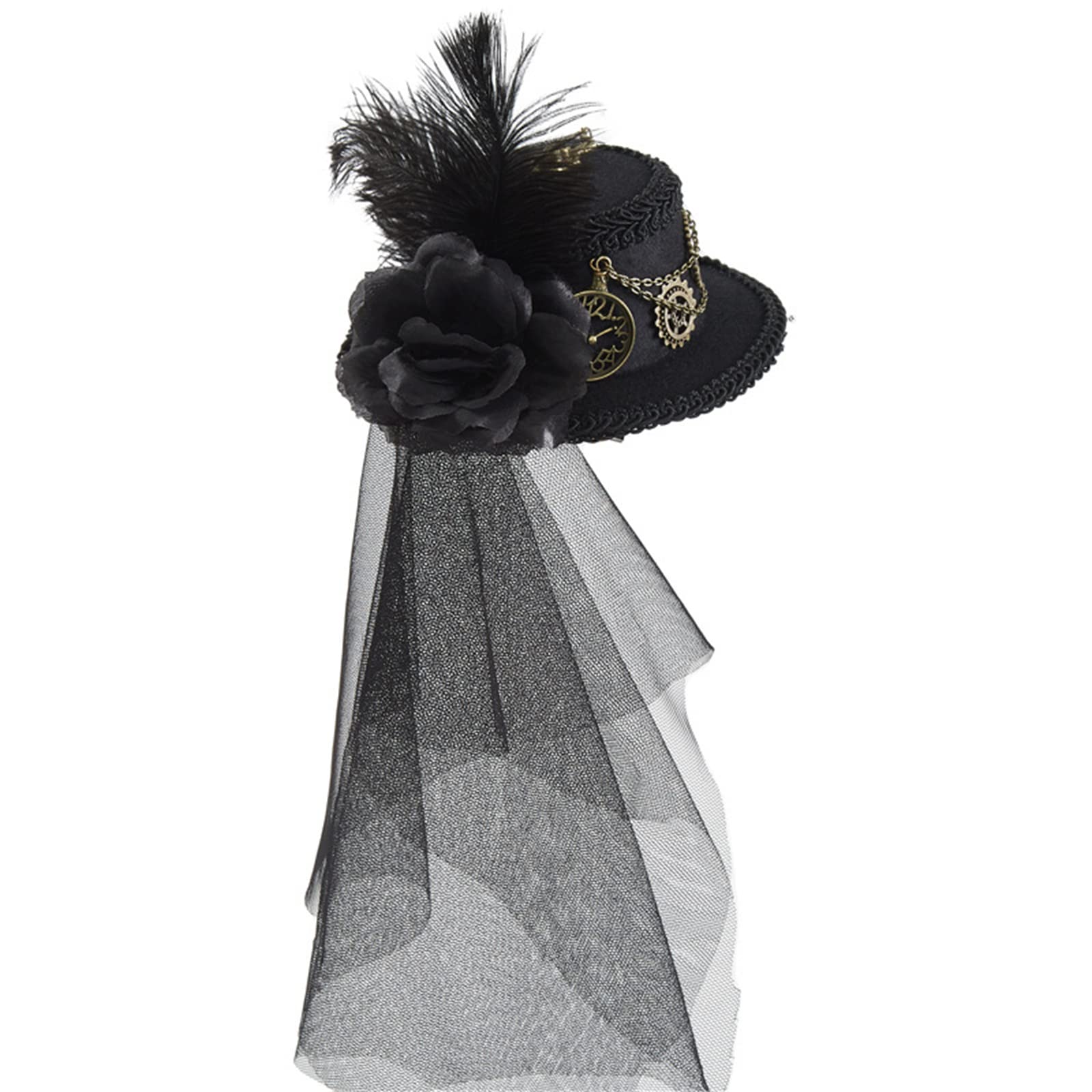 Lerono Men's Black Steampunk Time Traveler Hat - Wo's Medium Felt Top Hat With Veil - Steampunk Accessories For Halloween, Cosplay, Parties & More