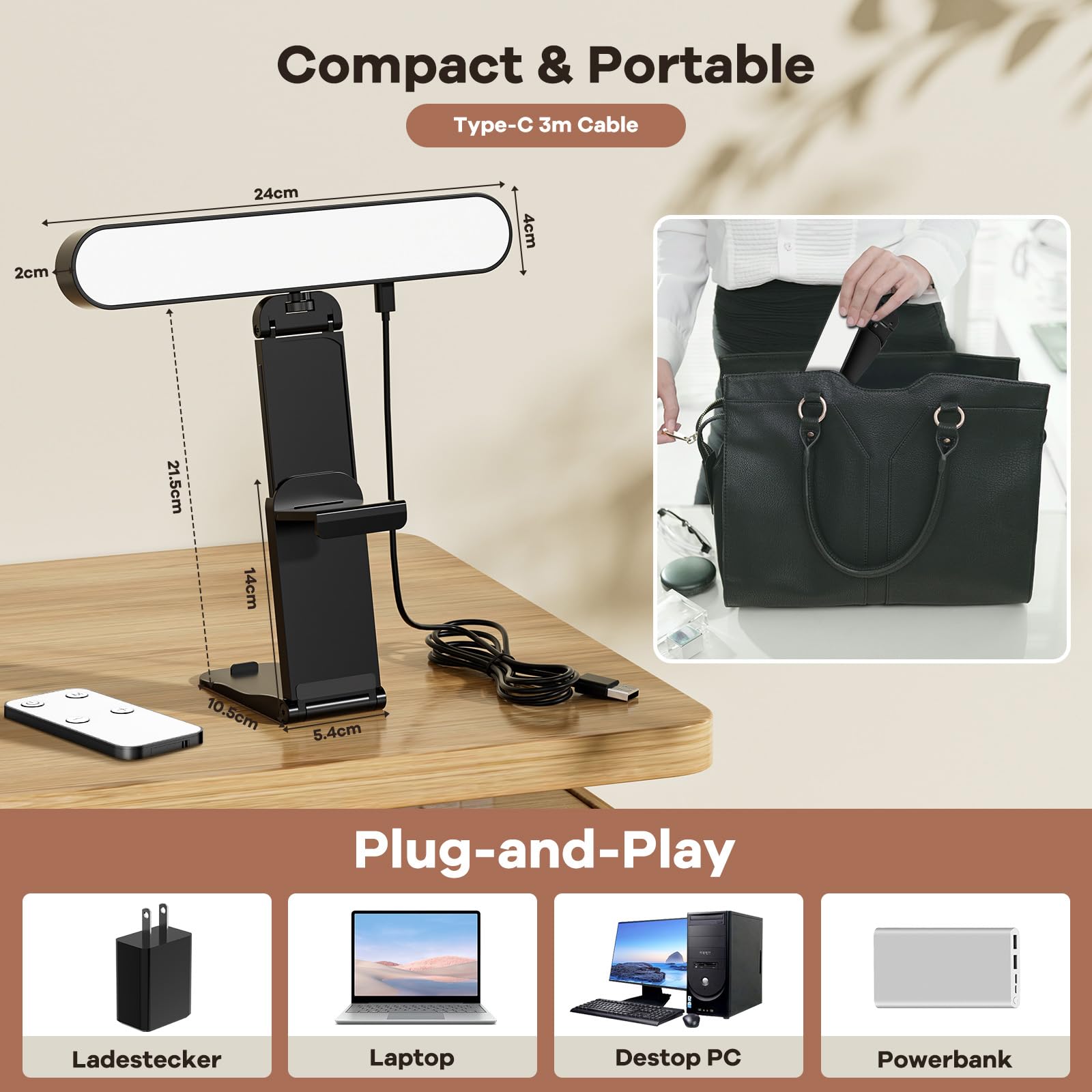 RealPlus Luz Monitor con Soporte Multifuncional, Control Remoto de 3 Luces y 10 Brillos, Iluminación de Videoconferencia para PC/Portátil/Teléfono Móvil/Reuniones Zoom/Oficina/Tiktok/Streaming/Regalo