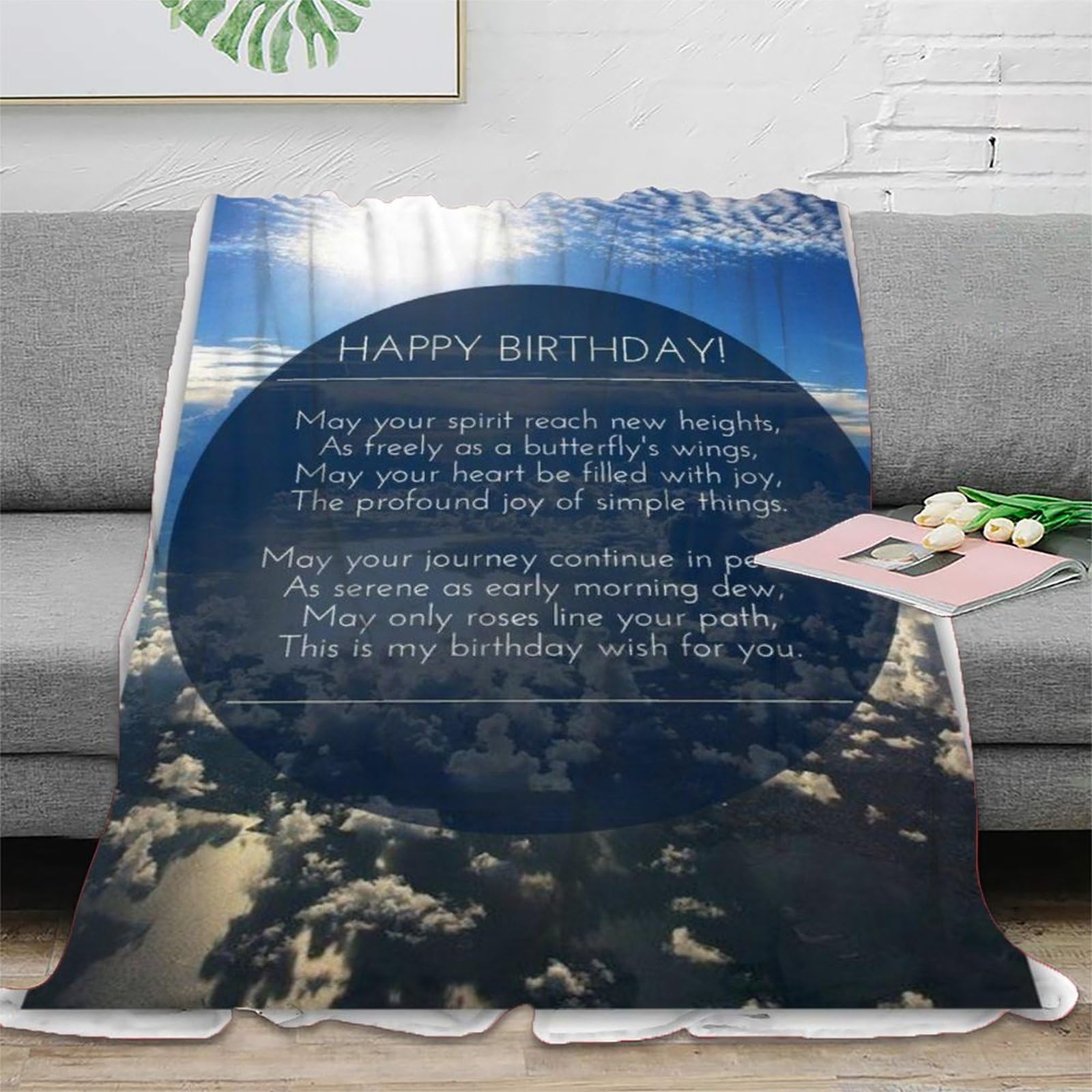 Birthday Wishes Flannel Blanket 3D Birthday Gift Printed Throw Blanket Couch Bed Sofa Fleece Blanket Super Soft Fuzzy Warm Cozy Fleece Bed Blanket Decorative Living Room 50x60inch(127x152cm)