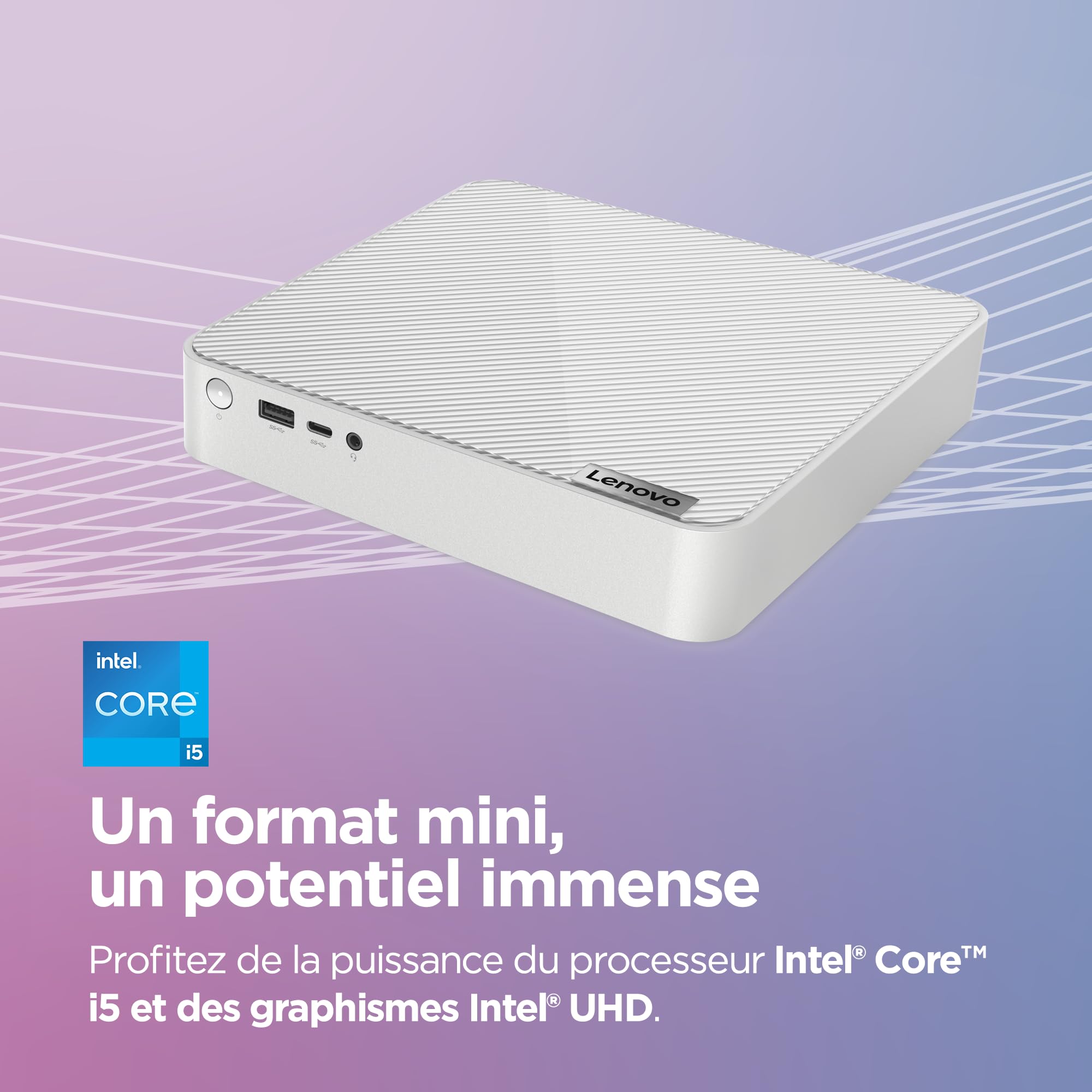 Lenovo IdeaCentre Mini 01IRH8 Ordinateur de Bureau (Intel Core i5-13420H, RAM 16Go, SSD 512Go, Graphique Intel UHD Intégrée, Windows 11 Home) - Gris