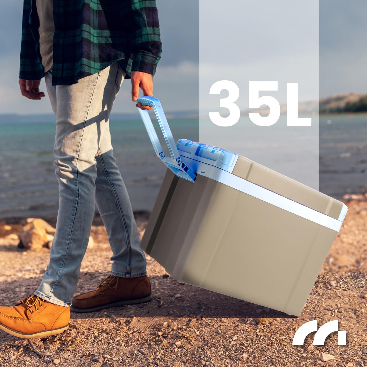MalTec Lodówka podróżna do samochodu, 35 l, elektryczna lodówka 12/230 V, koła, na kemping, tryb ekologiczny, szary