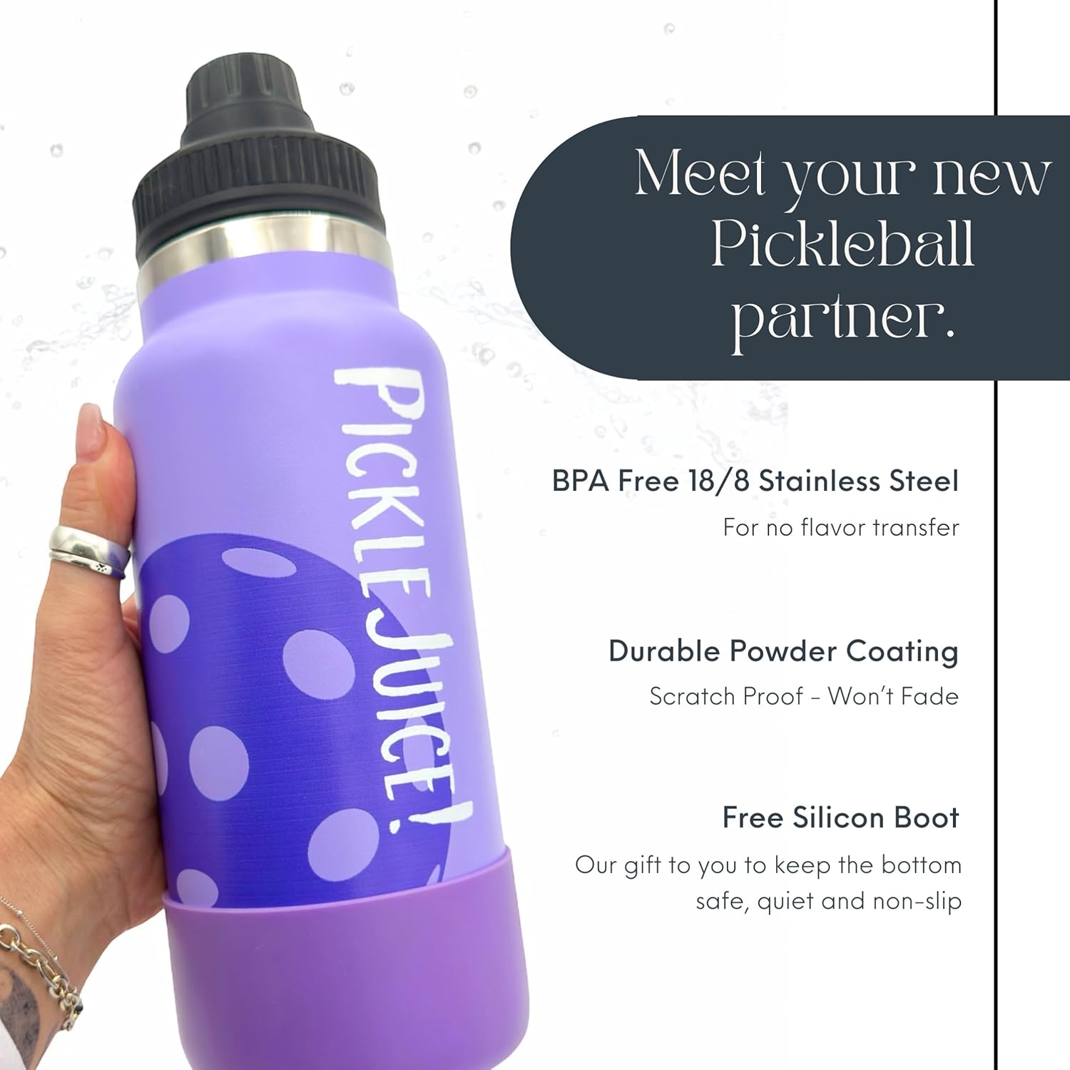 Maui Pickleball Co.™ Pickleball Water Bottle 32oz Insulated Stainless Steel Water Bottle PickleBall Accessories Pickleball Gifts SWIG Lid with Carry Handle - Image 4