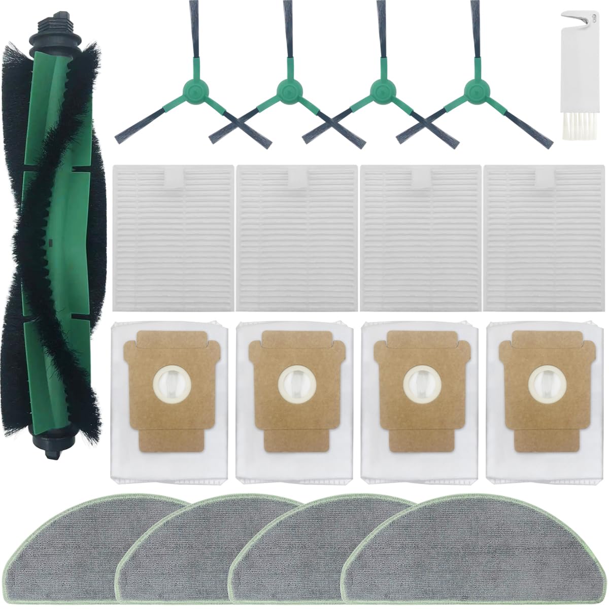 Replacement Parts Compatible with iRobot Roomba 105 Vac Vacuum Cleaner, 1 Roller Brush, 4 Hepa Filters, 4 Mop Pads, 4 Side Brushes, 4 Dust Bags, 1 Cleaning Brush,18 PCS