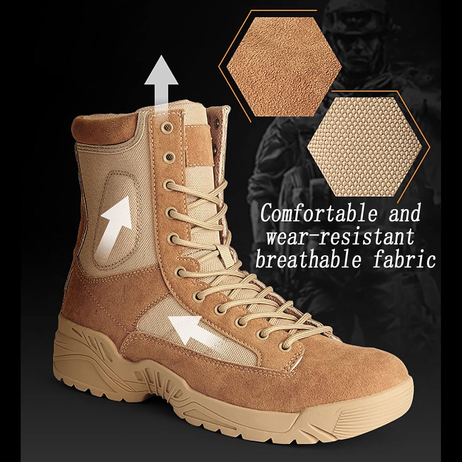 CLSQLXYJZC Men's High-top Outdoor Desert Tactical Boots, Breathable Suede Tactical Shoes, Comfortable Shock Absorption Wear-resistant Rubber Sole Military Boots