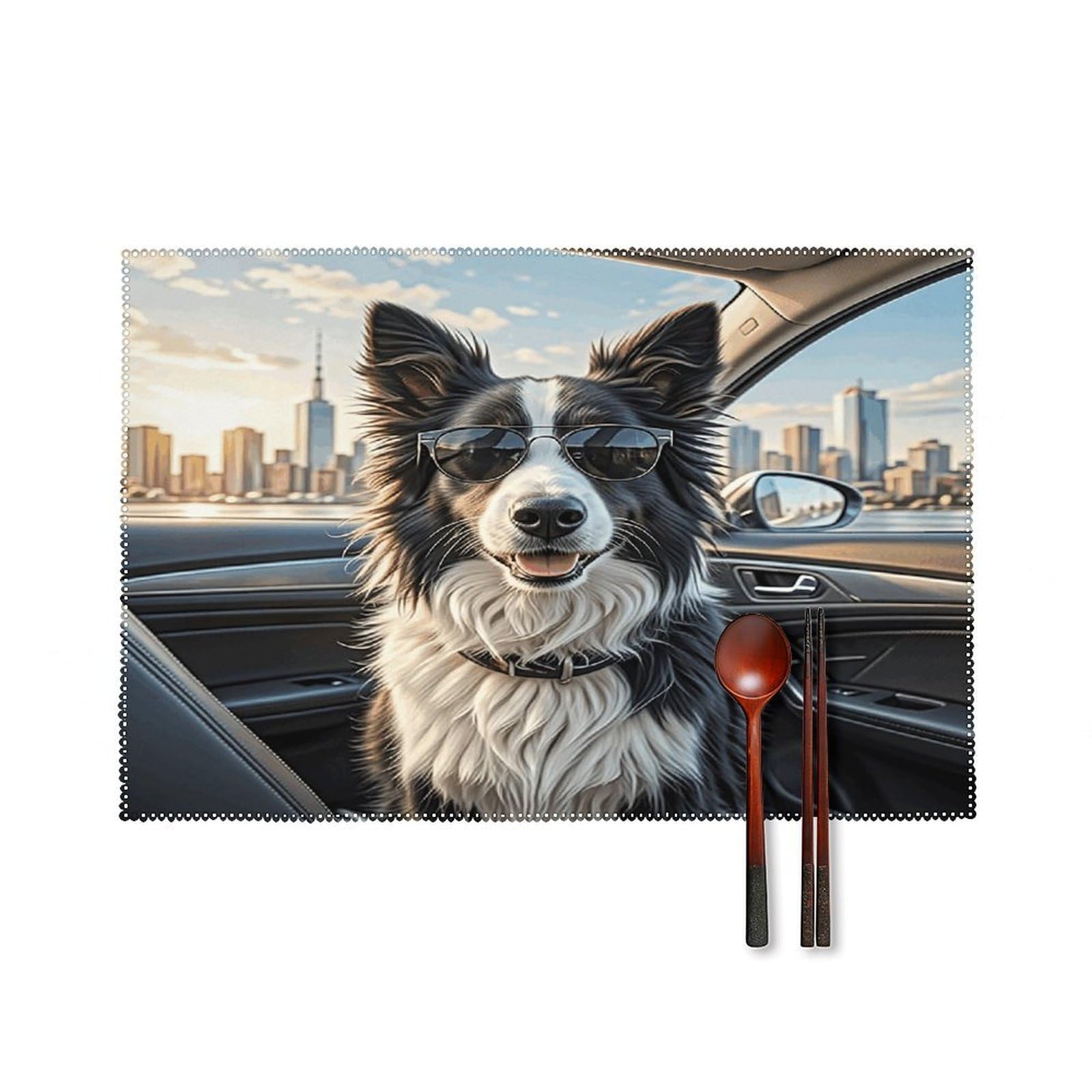 Border Collie Dog Placemats Set of 6 Non-Slip Stain Resistant Indoor Outdoor Table Mat Washable Cloth Place Mat Fashion Kitchen Placemat for Dining Table Decoration 17.7x11.8 in