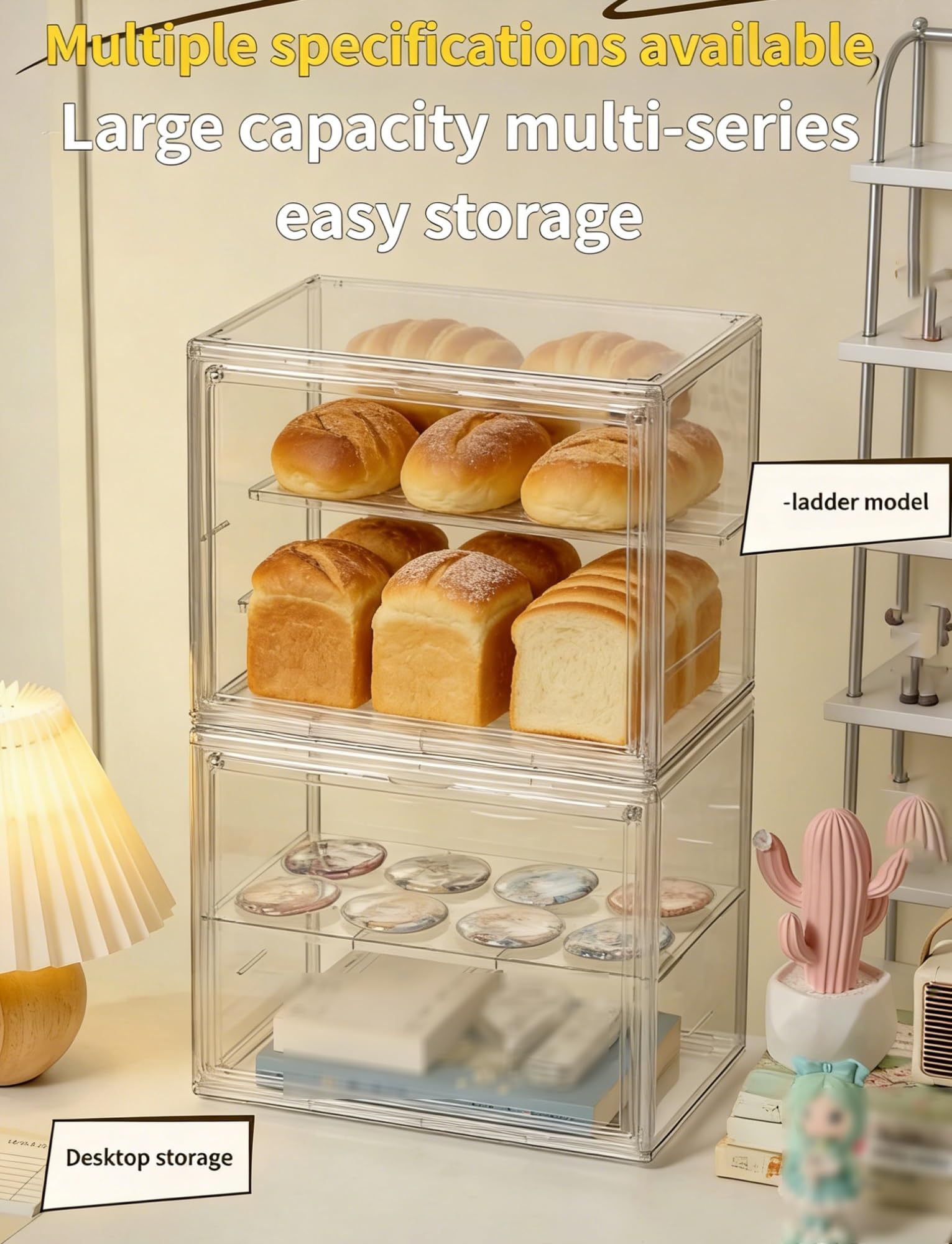 Vitrina de panadería, vitrina de postres de acrílico transparente con estantes extraíbles para pasteles, pasteles y donas