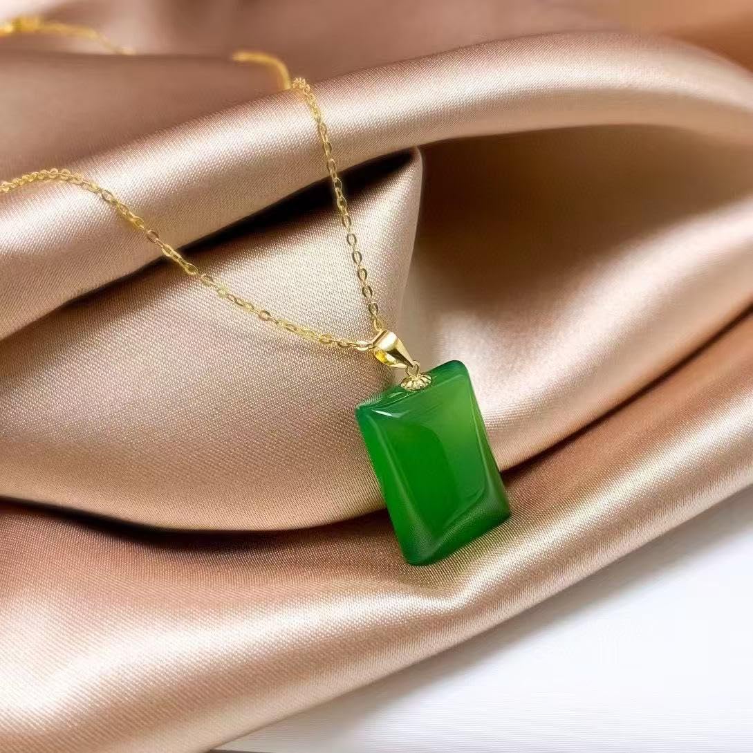 Green Jade Pendant with Gold Plated Silver Chain Gifts for Women - Image 6