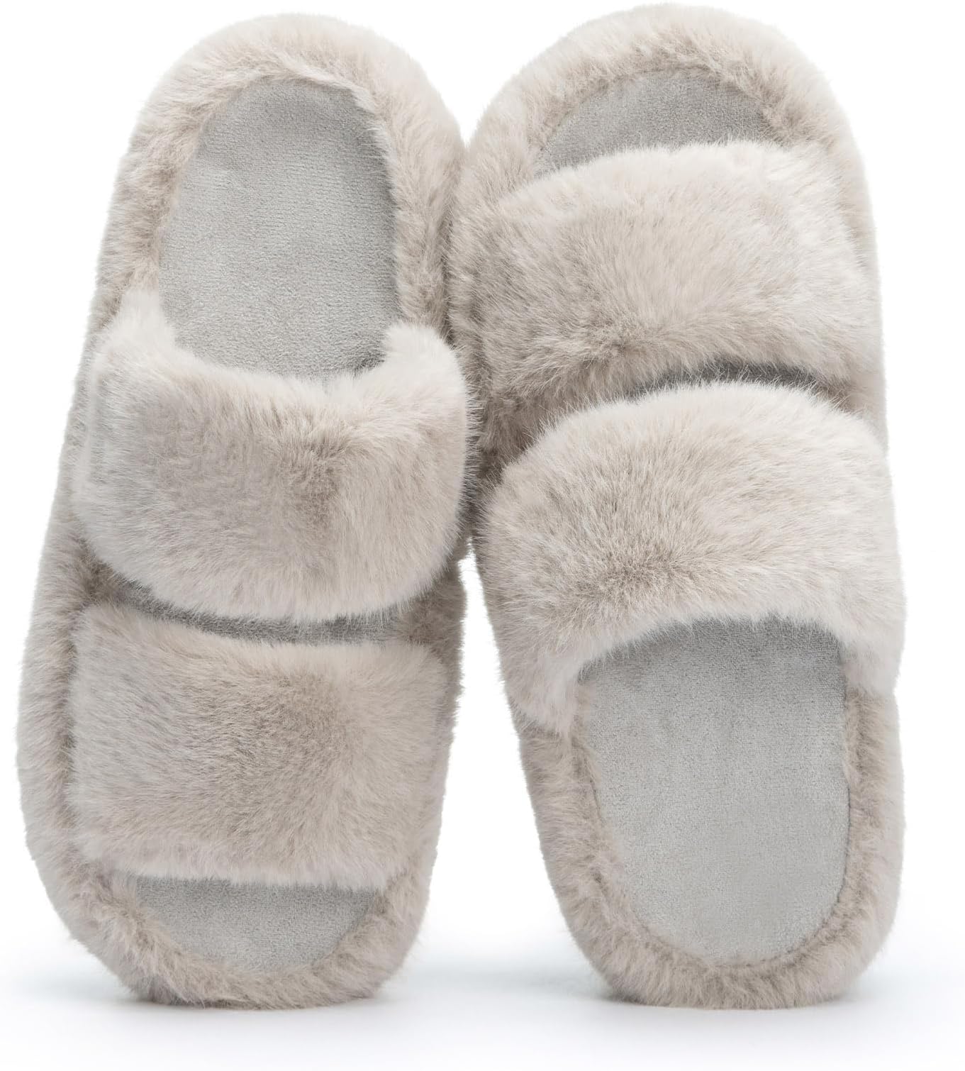 Womens Fuzzy Open-toe Slippers Fluffy Soft Comfy Memory Foam Indoor House Shoes Faux Fur