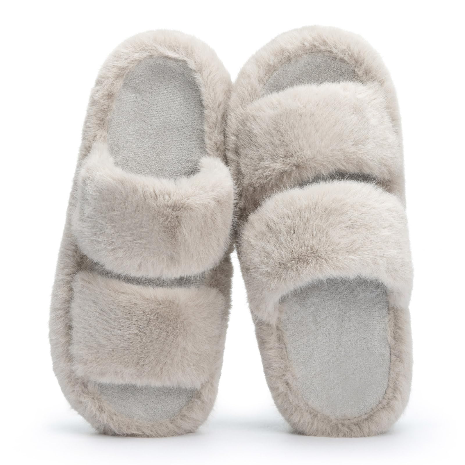 Womens Fuzzy Open-toe Slippers Fluffy Soft Comfy Memory Foam Indoor House Shoes Faux Fur