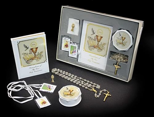 Set de regalo de primera comunión que contiene Misal de la Comunión, Rosario, Pin