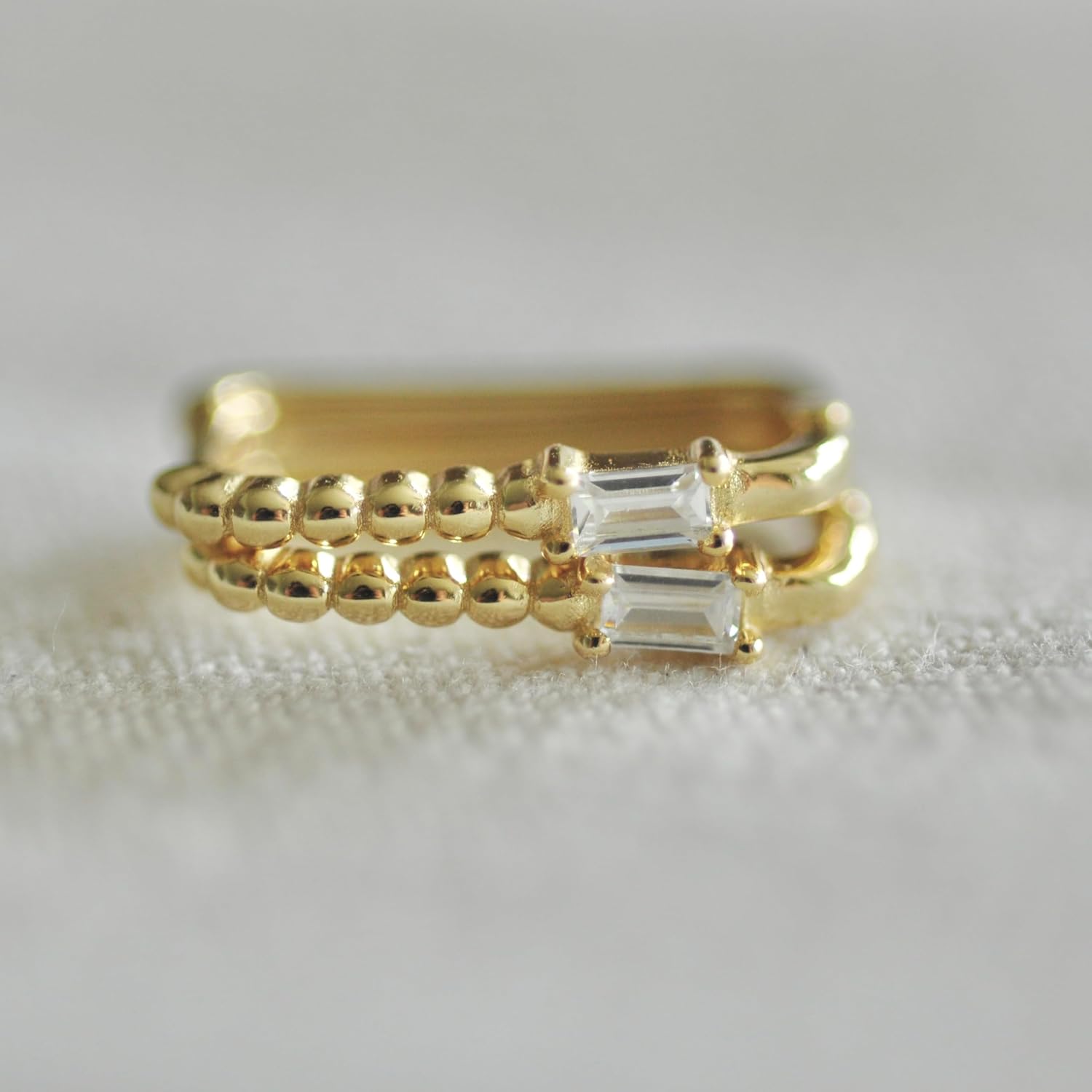 Sterling Silver Rounded Rectangular Huggie Earrings with Ball Detail - Image 7