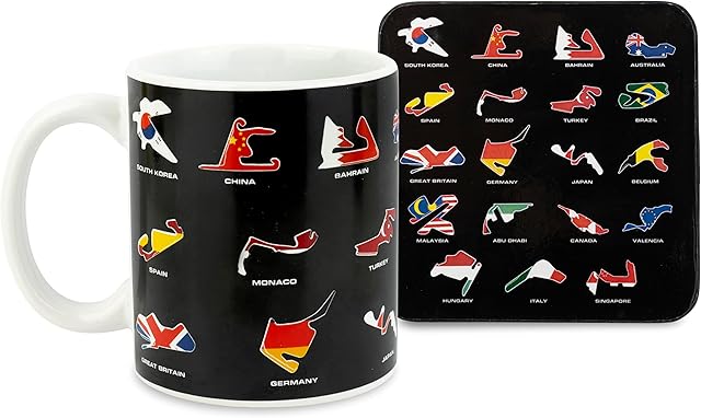 Xpressions 4 U Racing Circuit Tracks Collage F1 GP Ceramic Coffee Mug + Coaster Gift Set Licensed Product