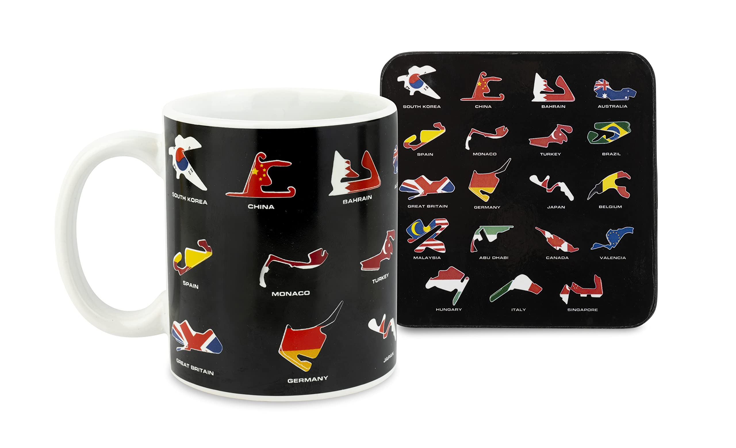Racing Circuit Tracks Collage F1 GP Ceramic Coffee Mug + Coaster Gift Set Licensed Product