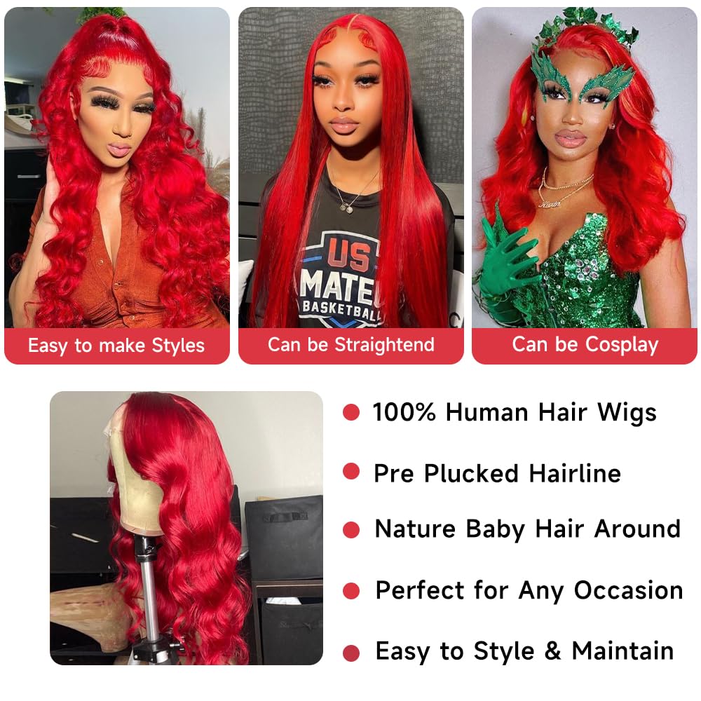 Amazon.com : Avolo 13x4 Lace Front Red Wig - Pre-Plucked 180  display picture 2