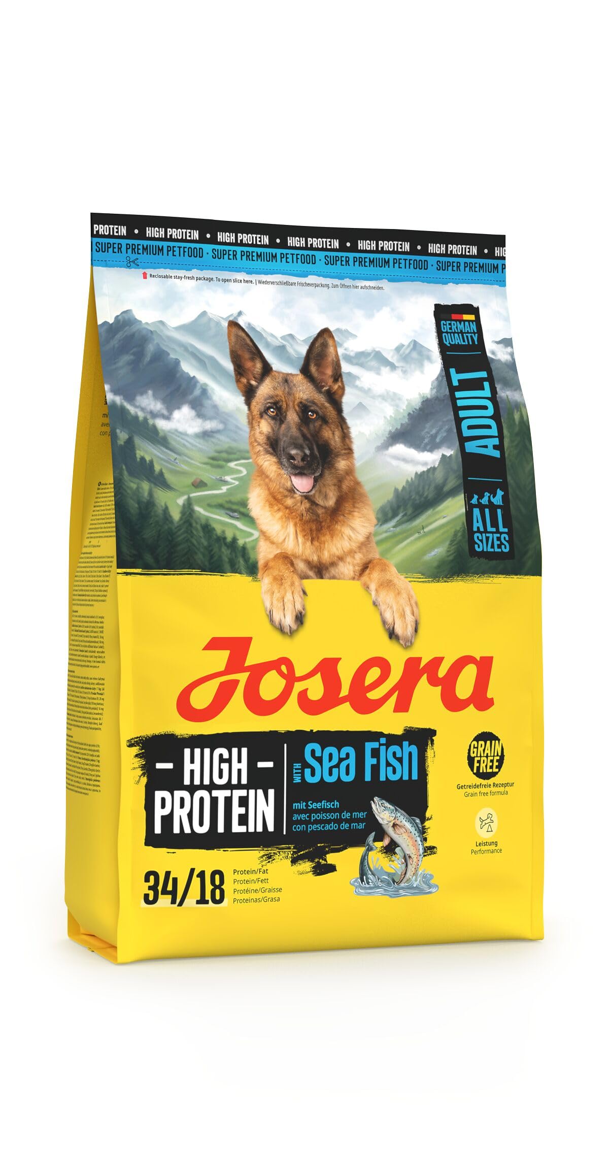 JOSERA Adult High Protein ryby morskie (1 x 12,5 kg) | sucha karma premium dla dorosłych i sportowych psów | łosoś i słodkie ziemniaki | bez zboża i bogata w białko | L-karnityna i tauryna | 1 szt. w