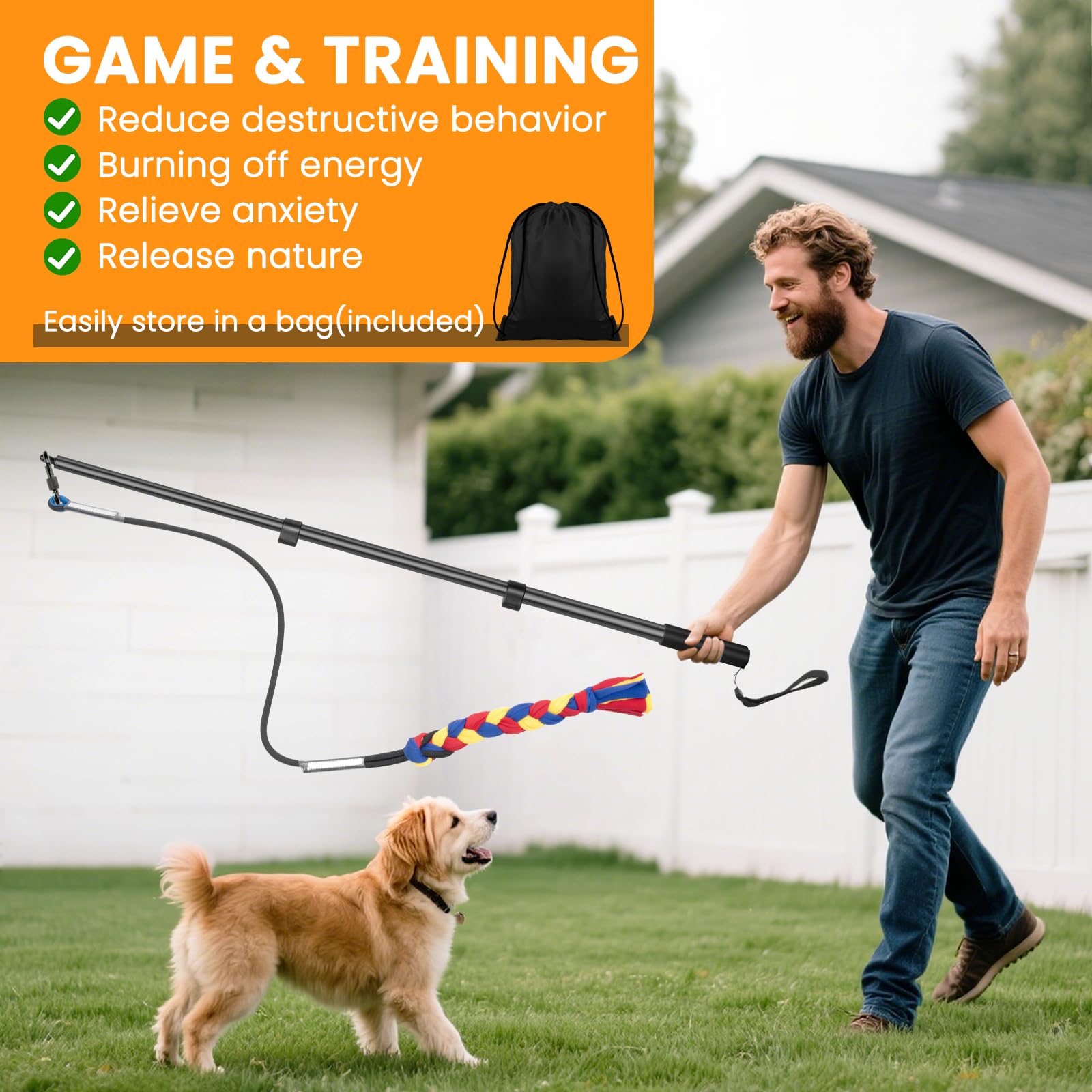 Ycozy Upgraded Flirt Pole for Dogs Heavy Duty with 3 Detachable