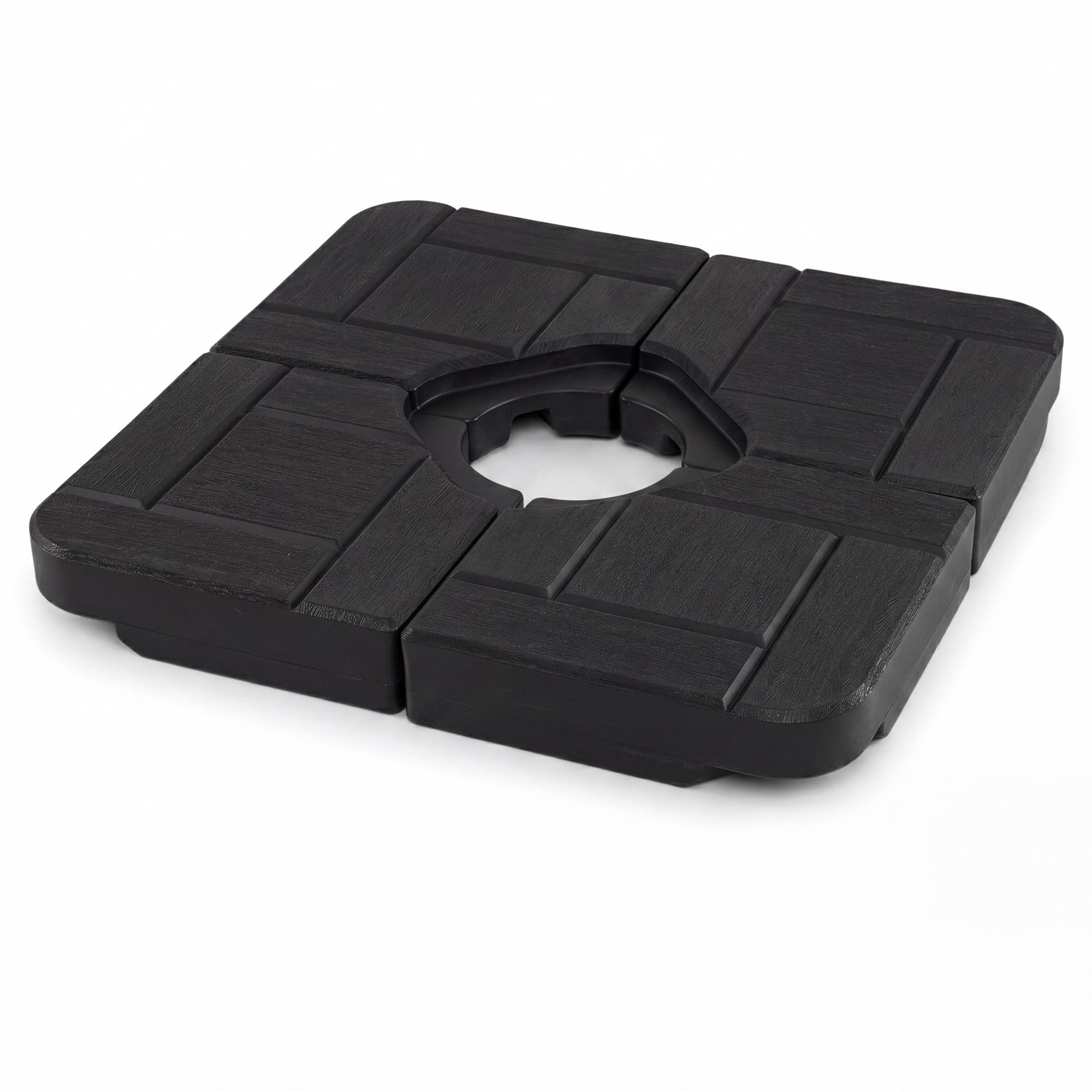 RELAX4LIFE Lot de 4 Dalle de Parasol Excentré à Remplir 84 KG en HDPE, Noir | Base Carrée Lestables pour Parasol Déporté 2-3M, Remplissage d'eau 48L/ Sable 68KG avec Poignée pour Jardin Cour